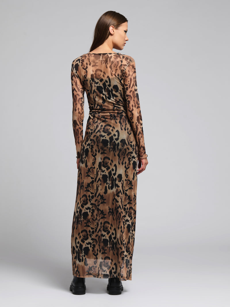 Robe longue transparente léopard