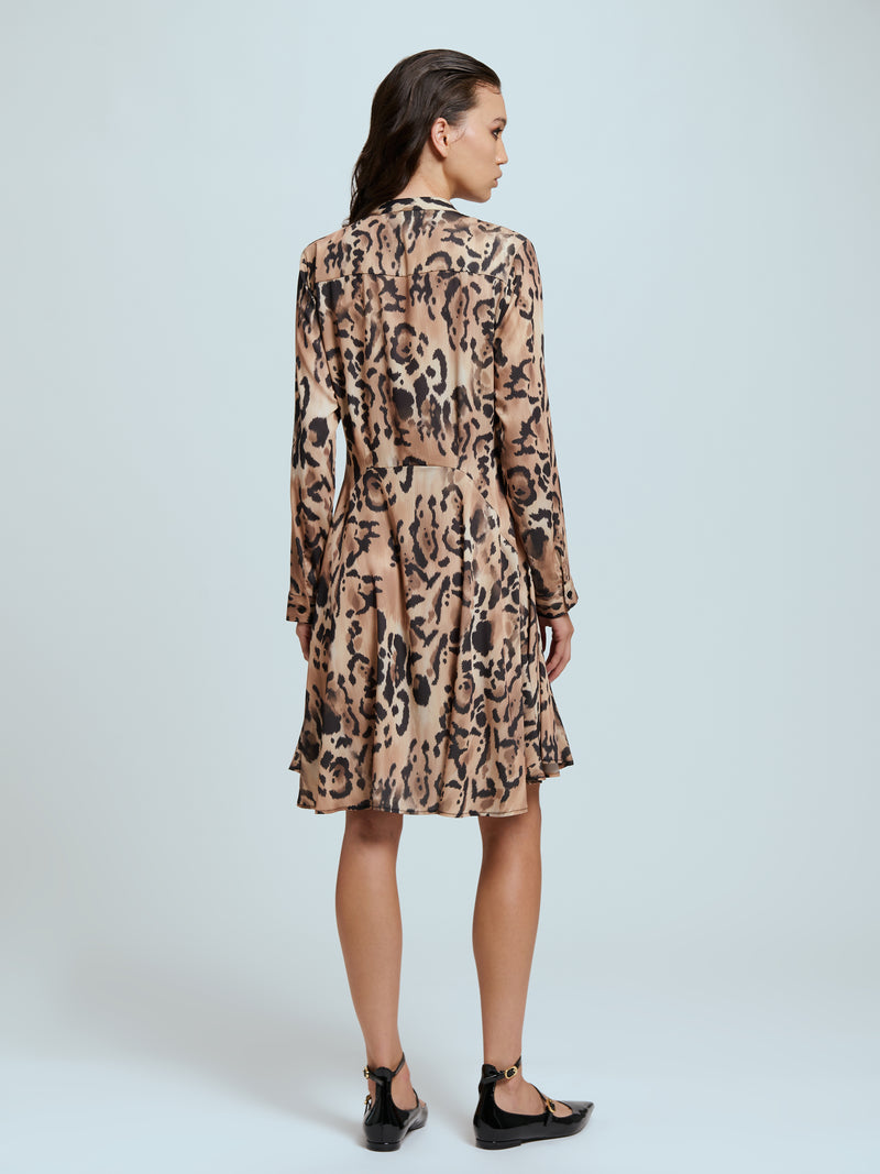 Leopard print belted shirt dress