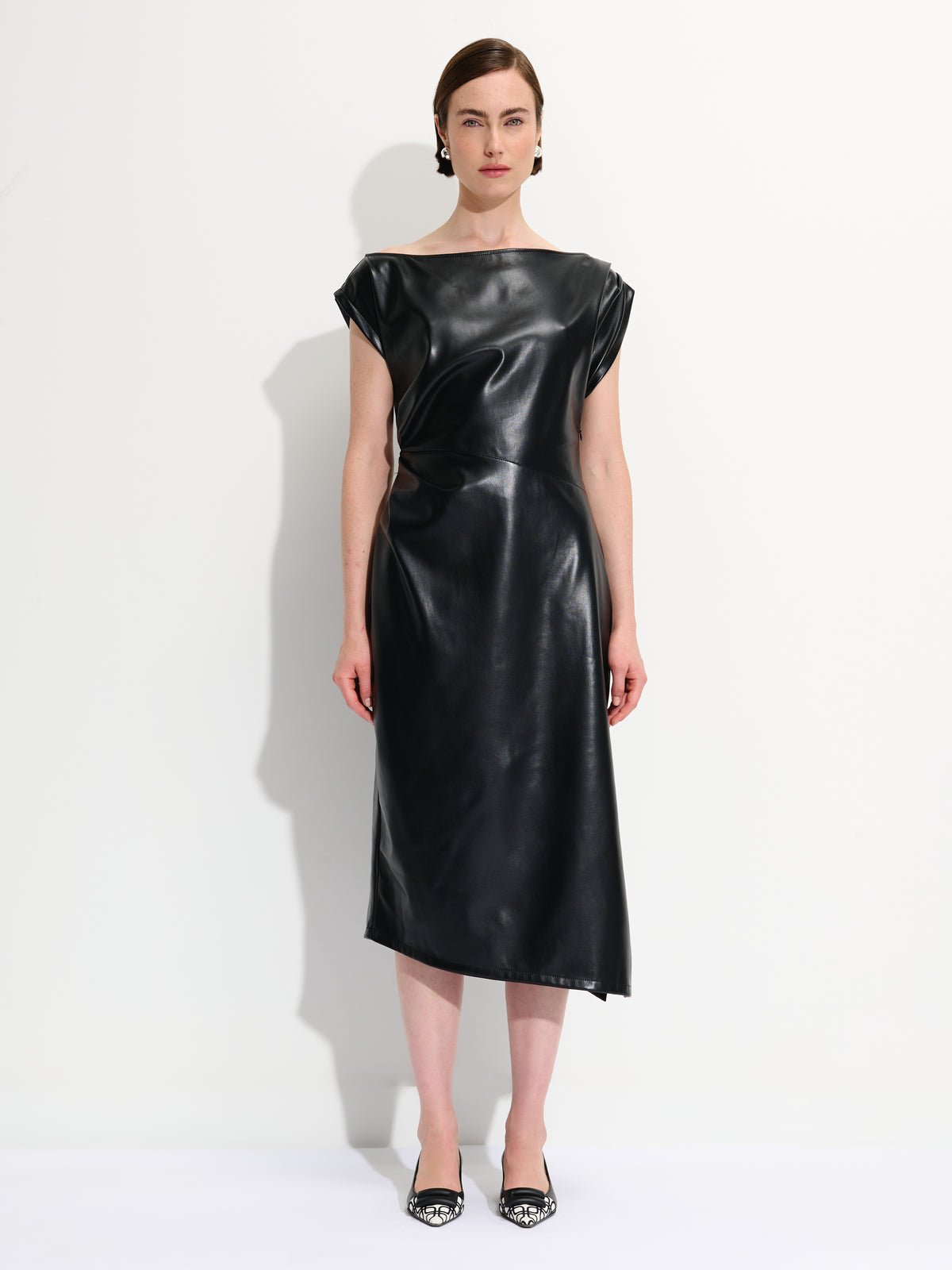 Gathered Vegan Leather Dress