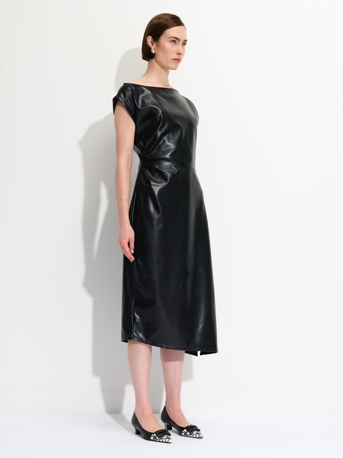 Gathered Vegan Leather Dress