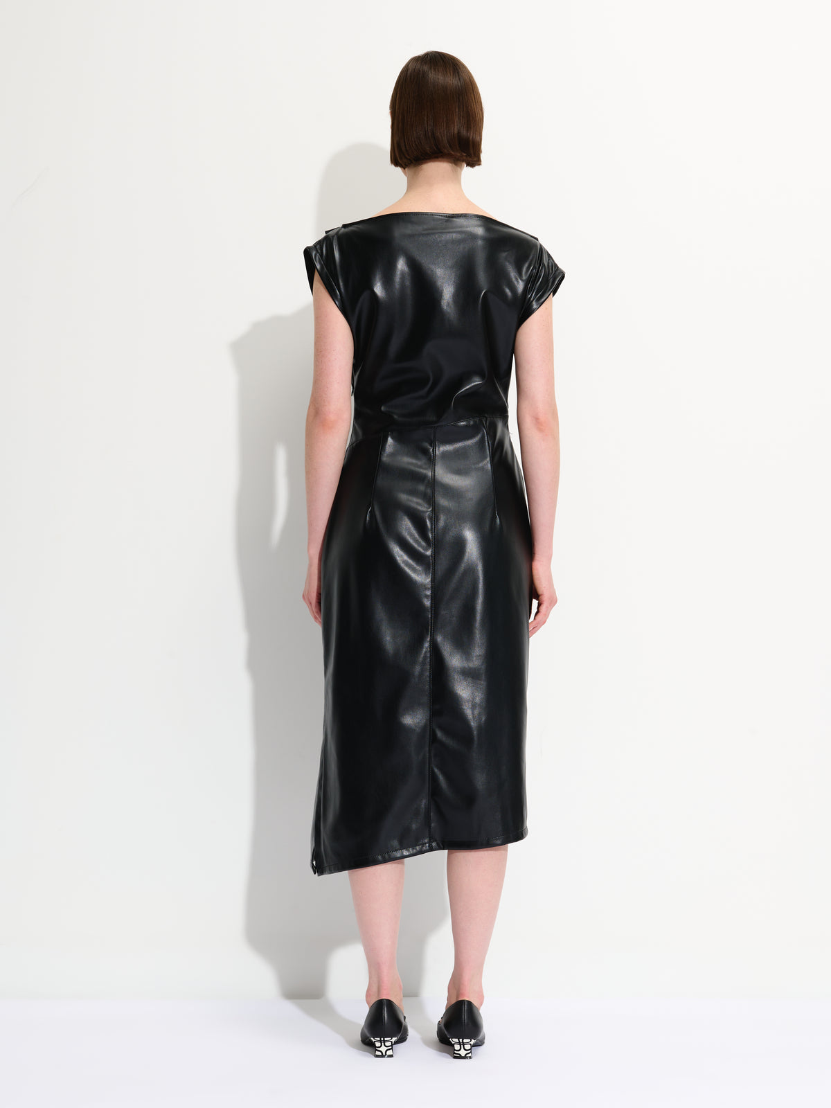 Gathered Vegan Leather Dress