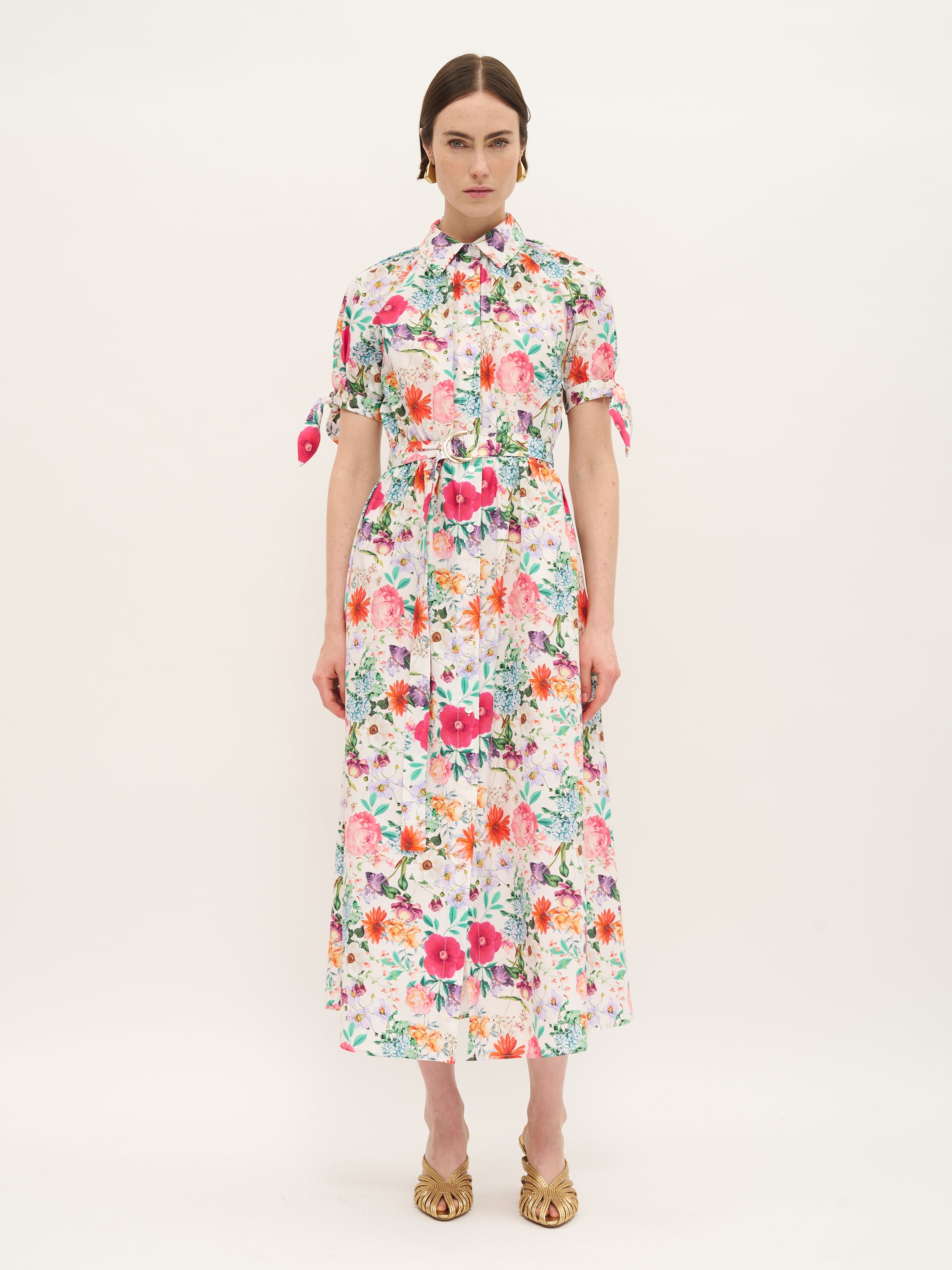 Floral Belted Shirt Dress in 100% Cotton