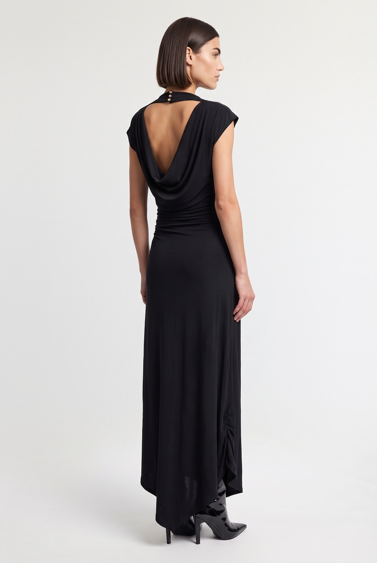 Draped Maxi Dress - Black - back view