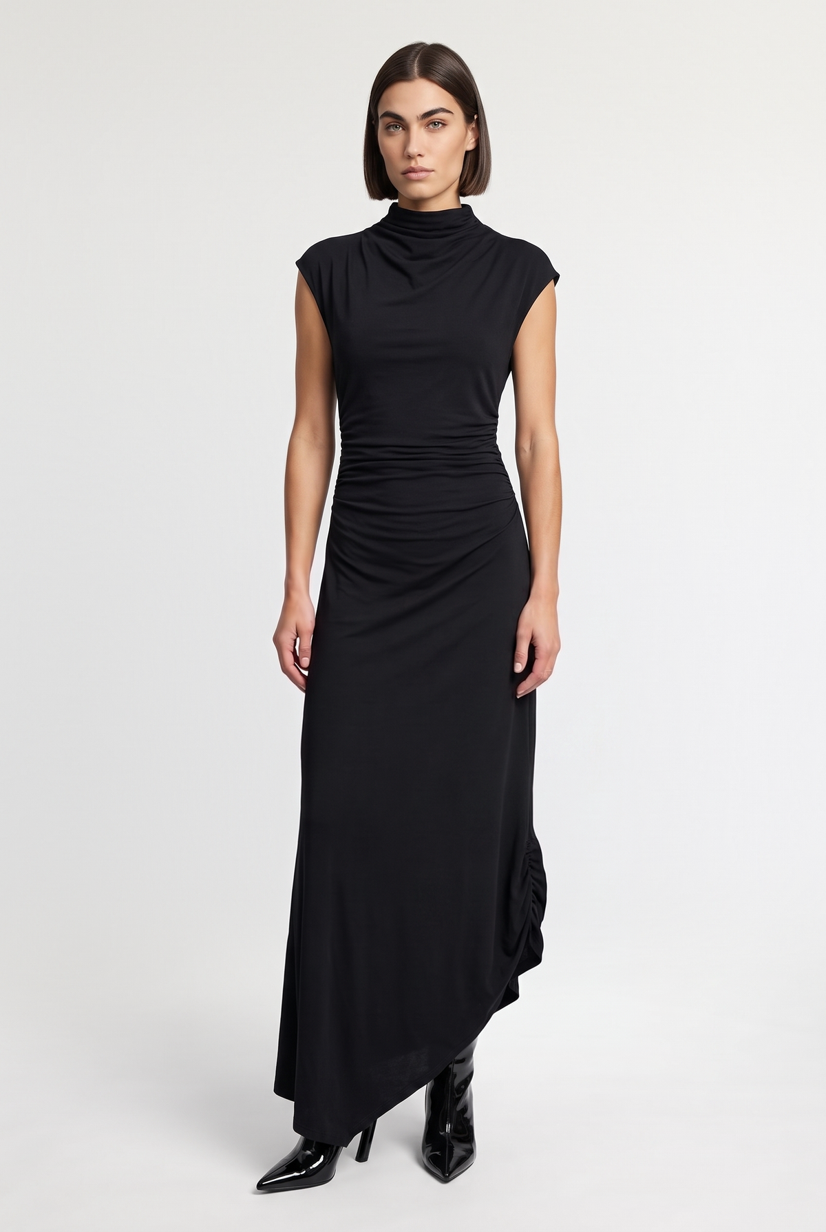 Draped Maxi Dress - Black - front view
