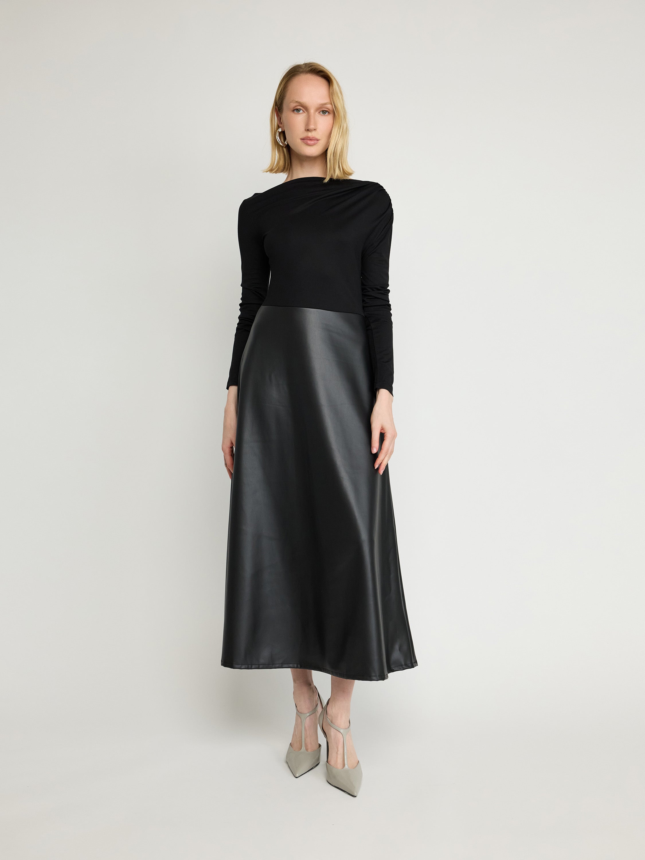 Faux Leather Panel Dress