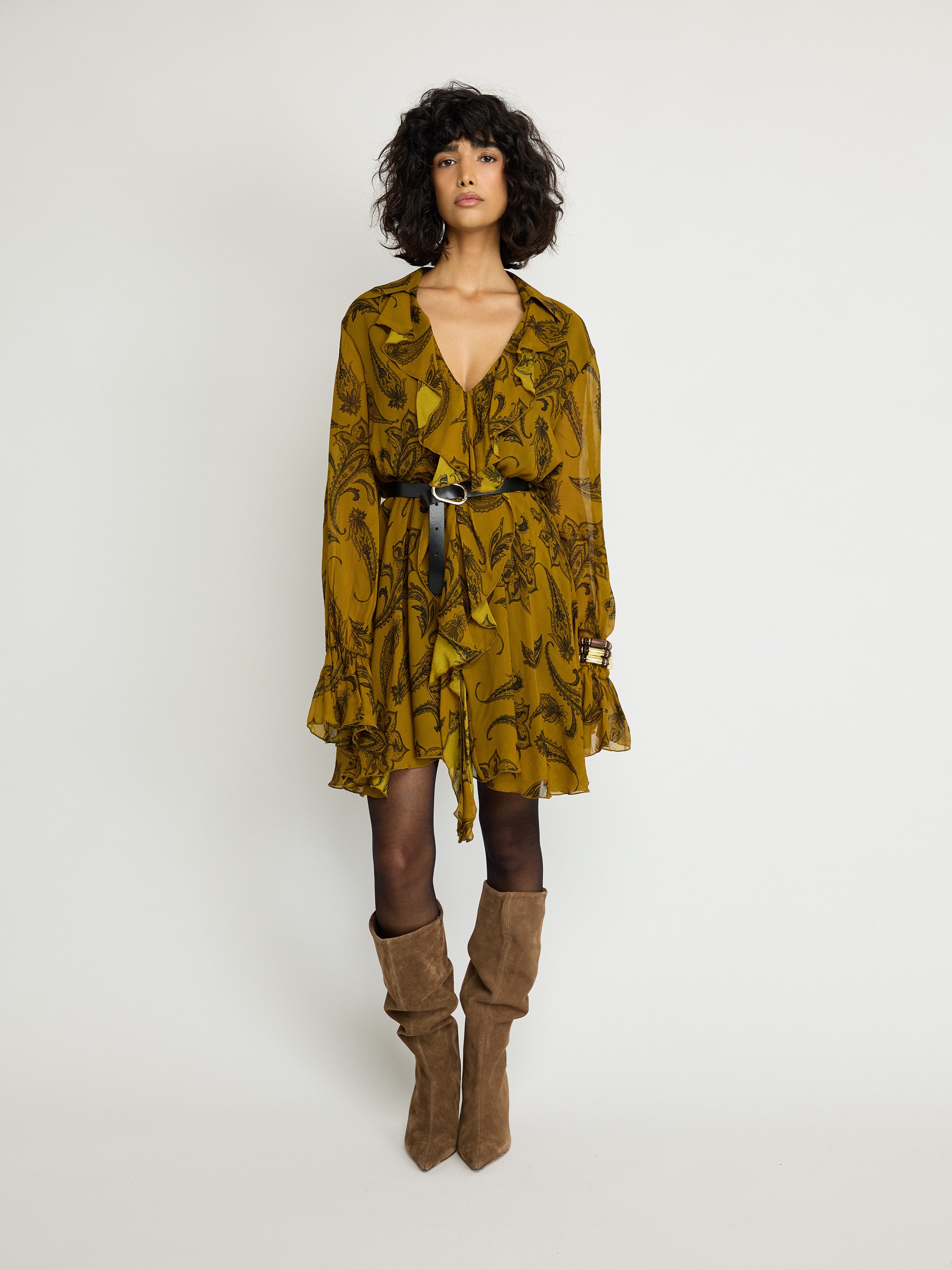 Paisley Ruffle Midi Dress