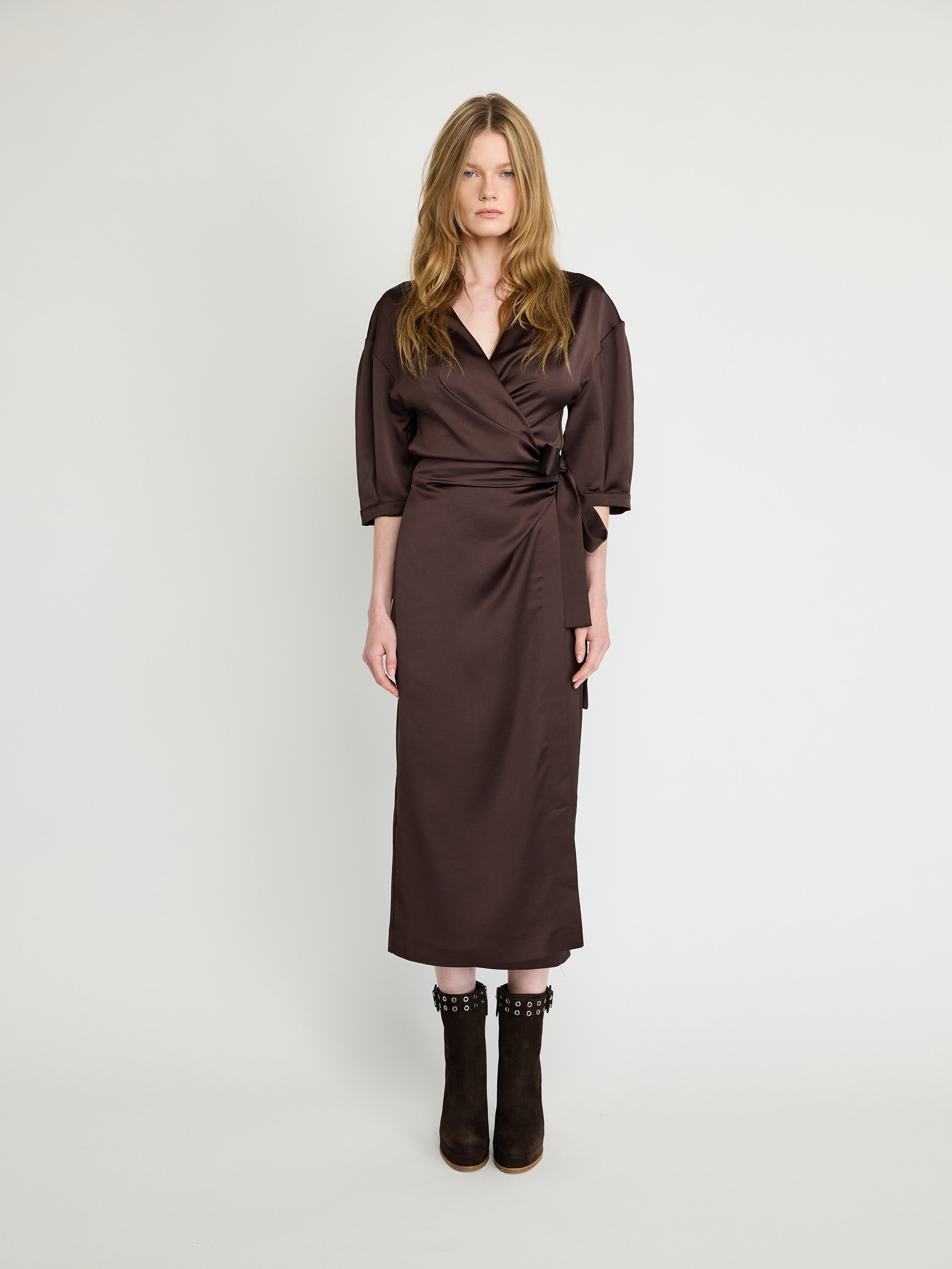 Satin Wrap Midi Dress