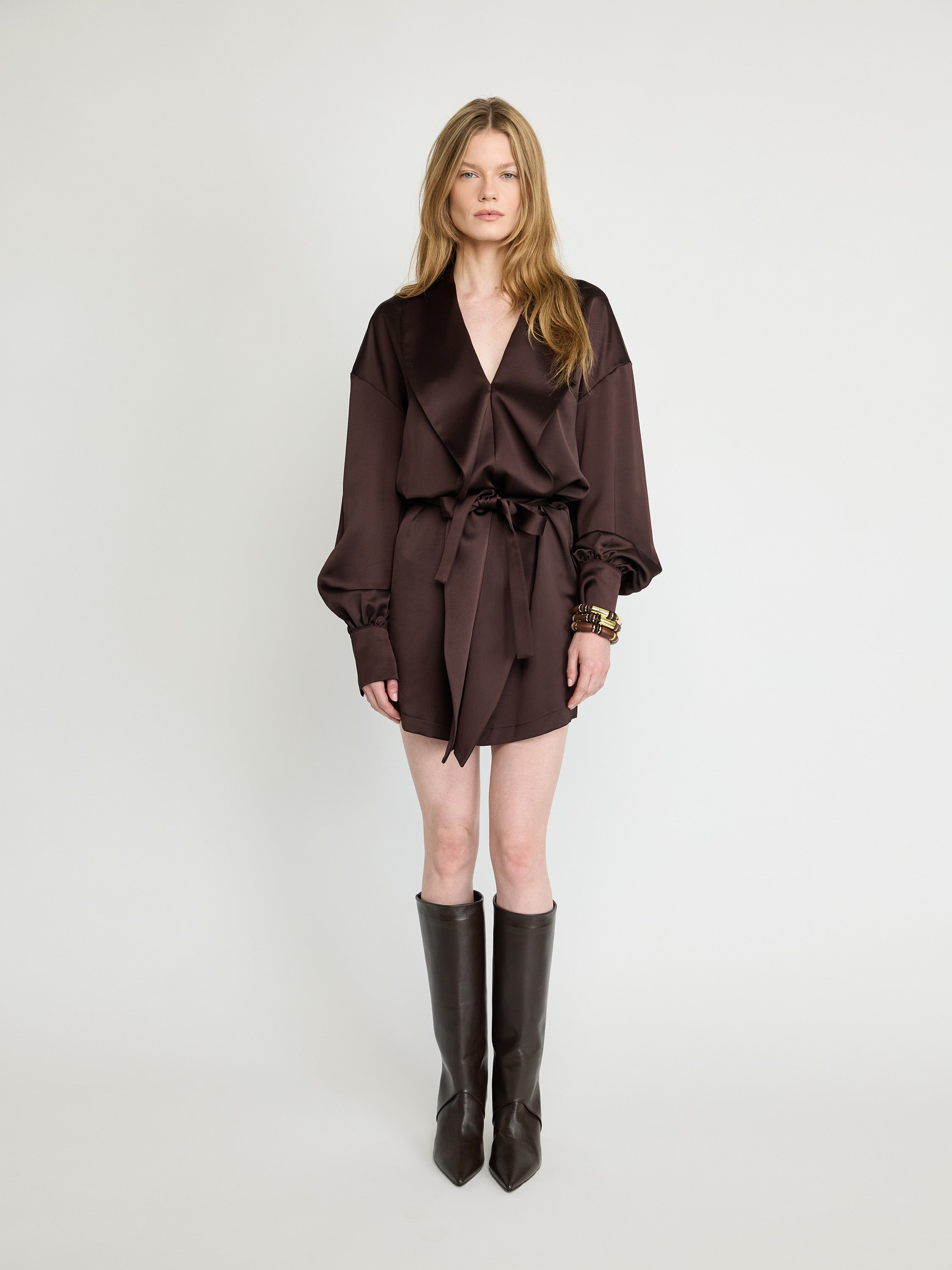 Satin Wrap Mini Dress