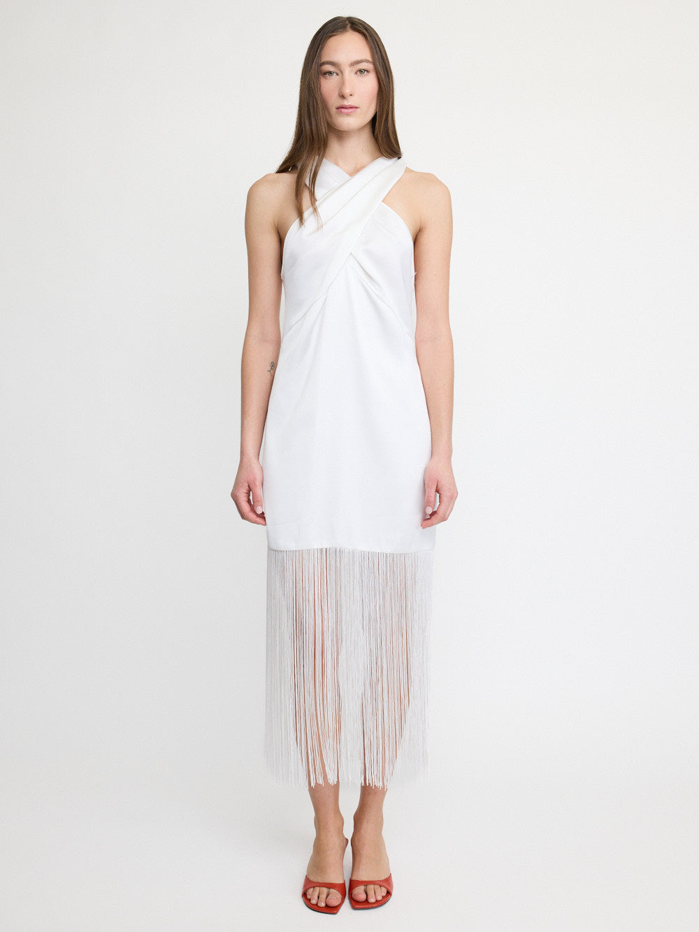 Mini-robe drapée à franges