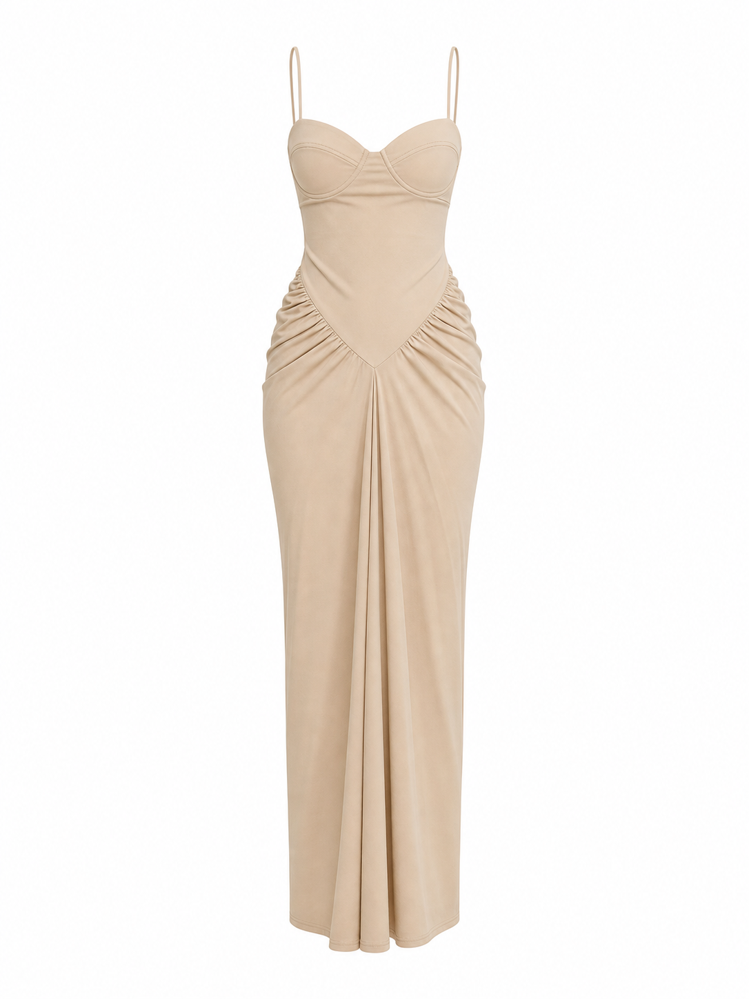 Robe longue drapée couleur champagne