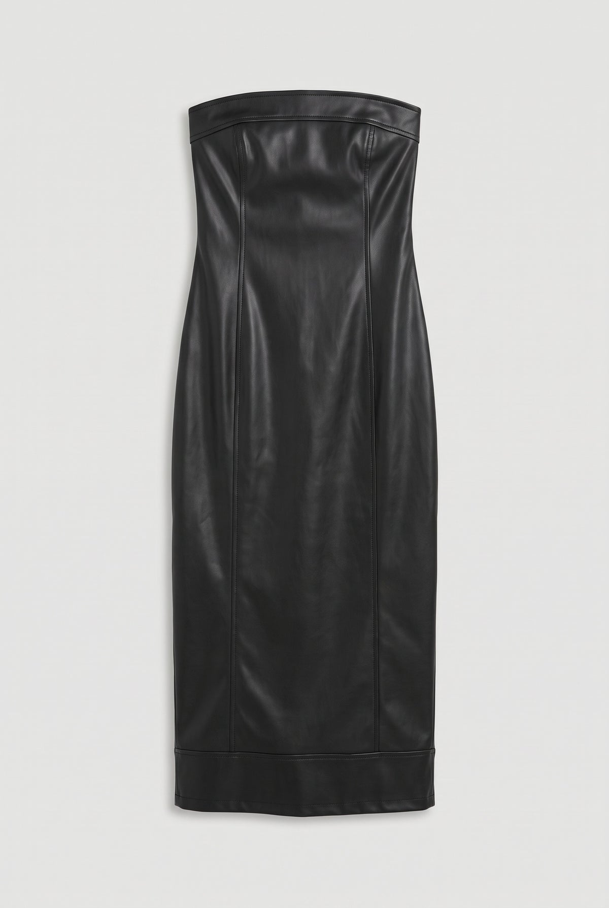 Strapless Leather Midi Dress - Black - flat lay
