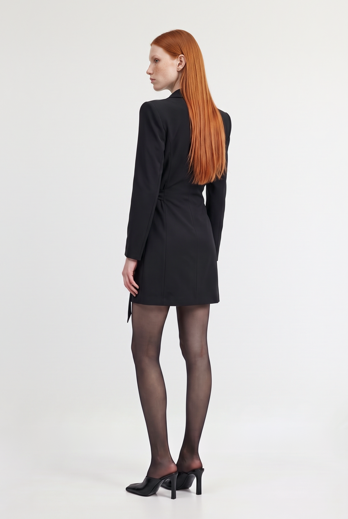 Black Wrap Blazer Dress - Black - back view