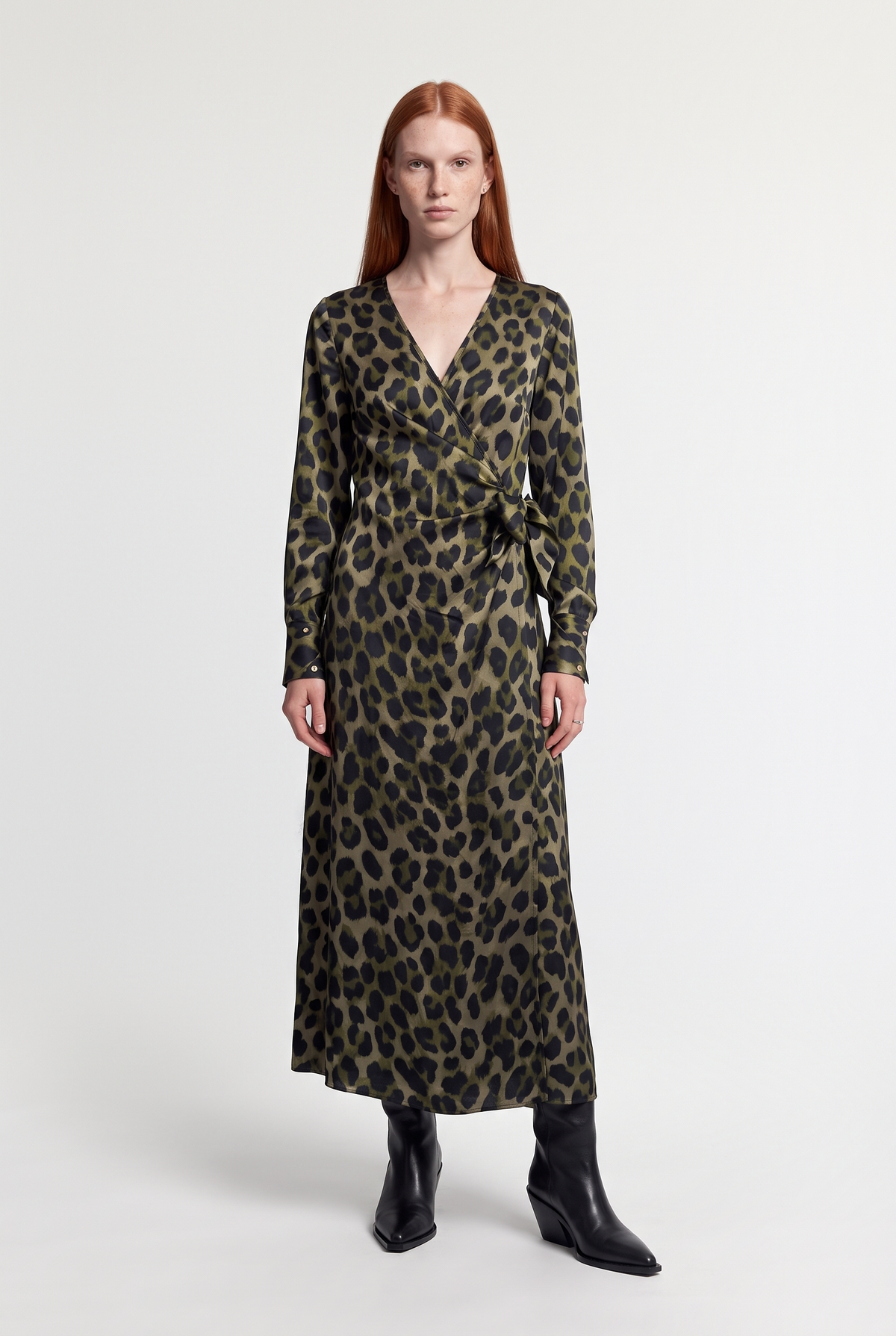 Leopard print Wrap Long Dress - Leopard - front view