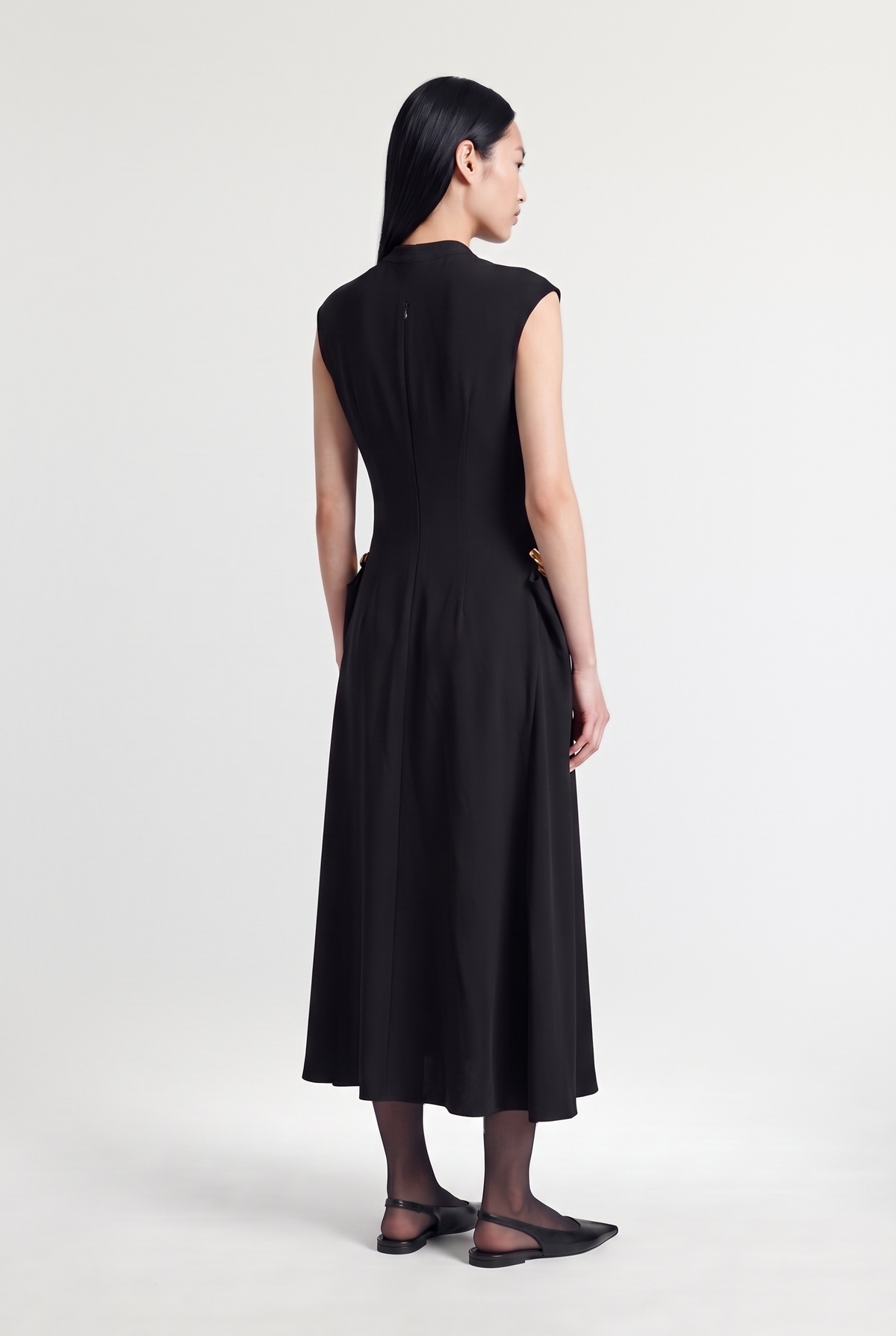 Sleeveless Draped Dress - Black - back view