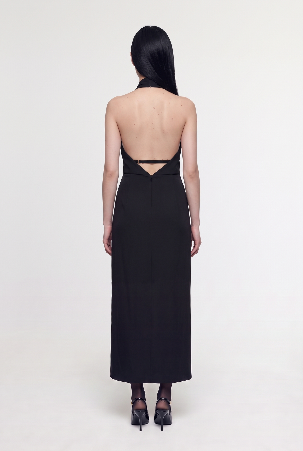 Deep-V Halter Jumpsuit - Black - back view