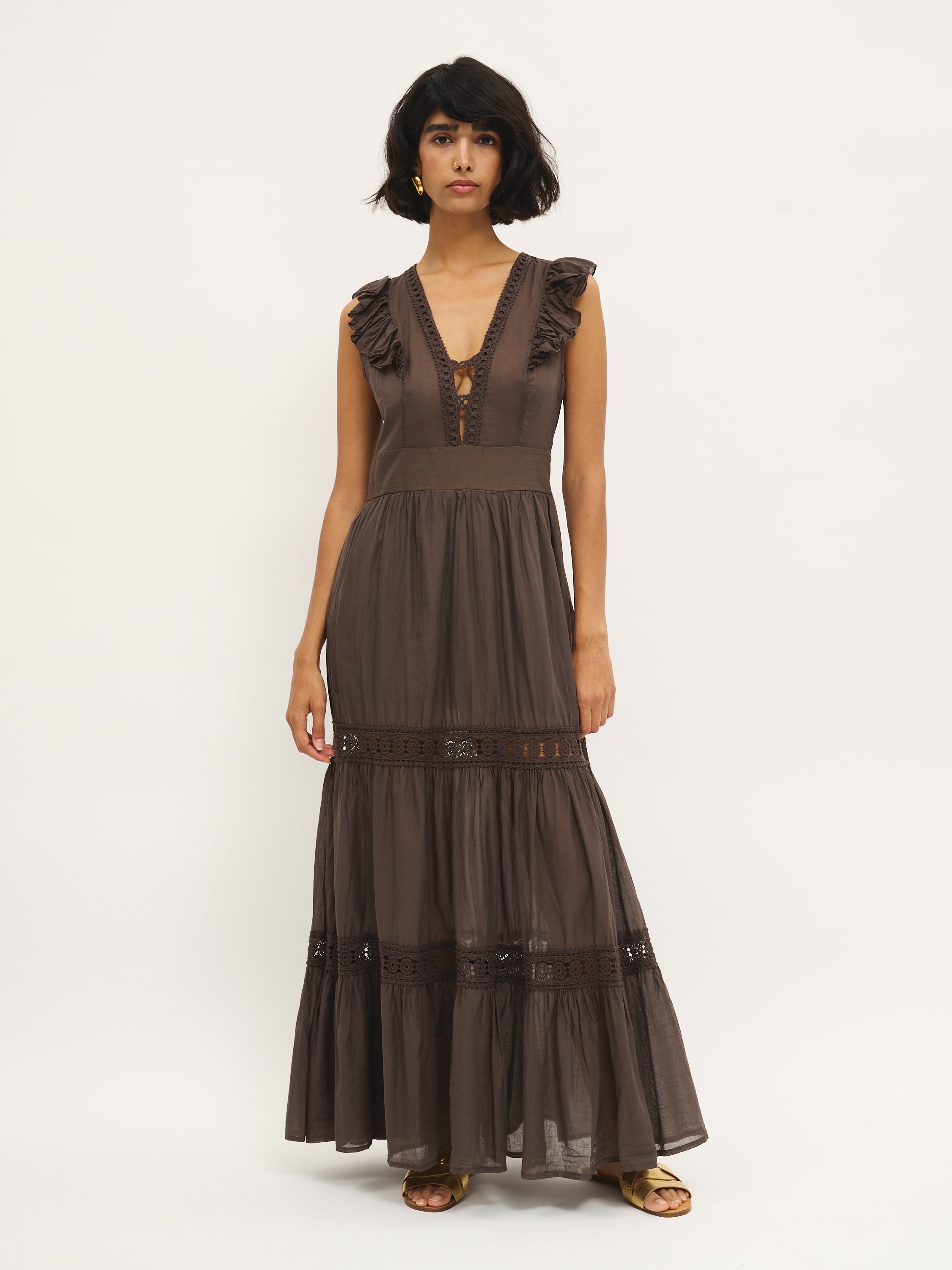 Ruffle Trim Maxi Dress