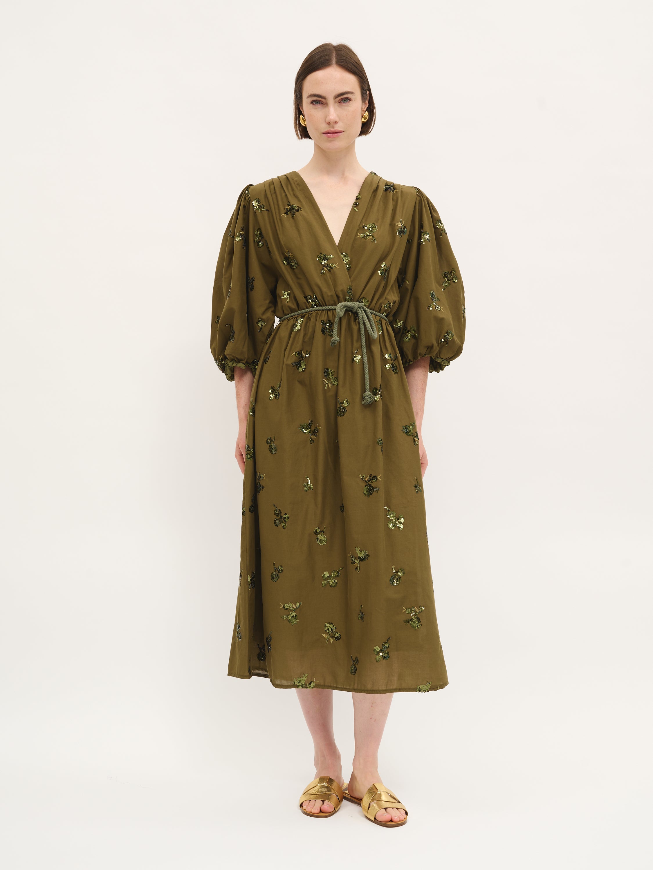 Embroidered Puff Sleeve Dress