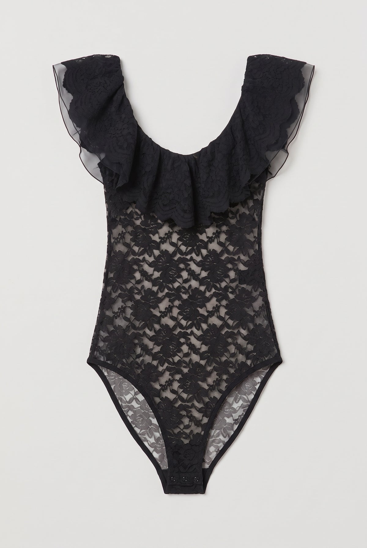Lace ruffle bodysuit - Black - flat lay