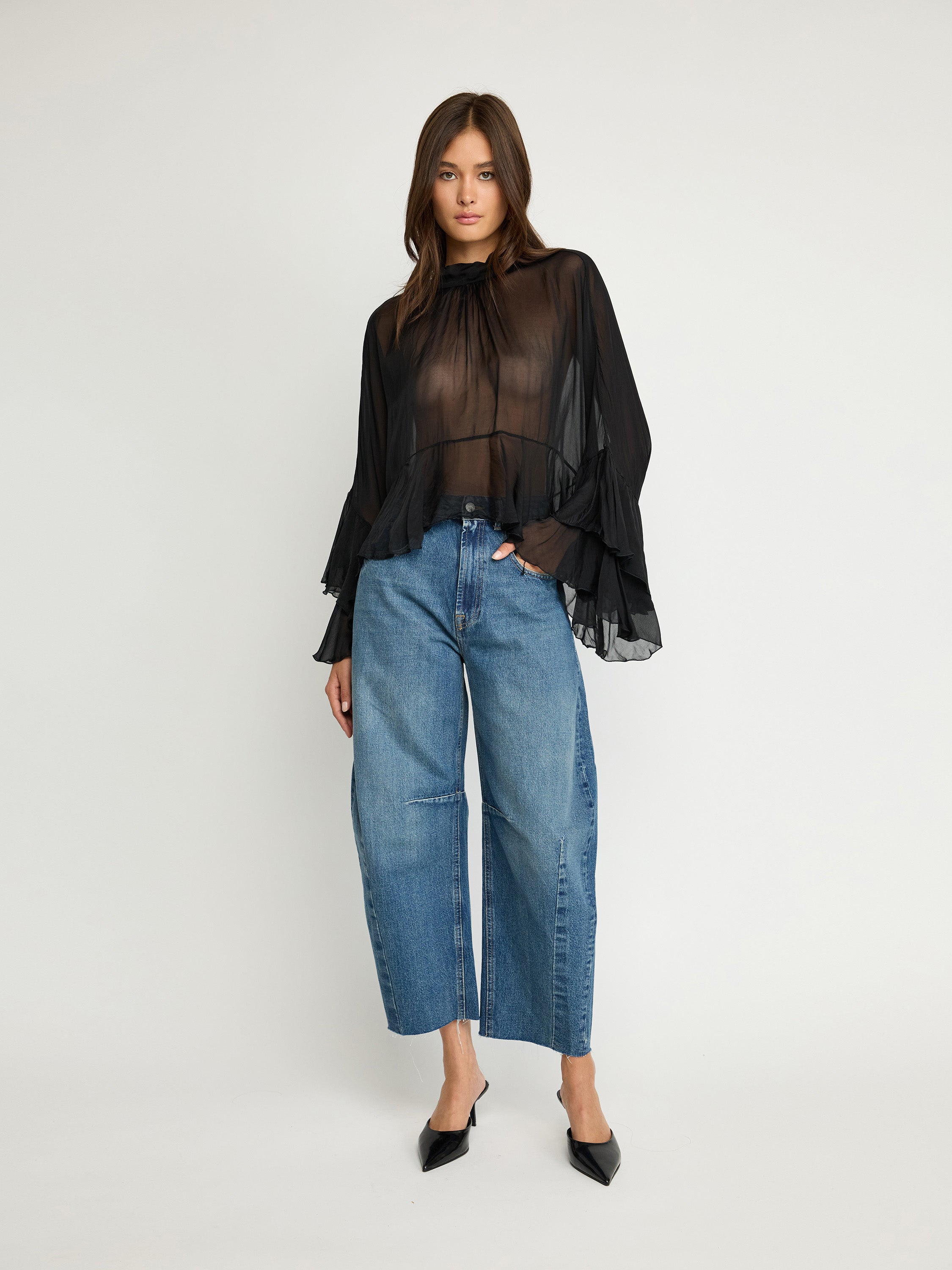 Sheer Ruffled Silk-Blend Top