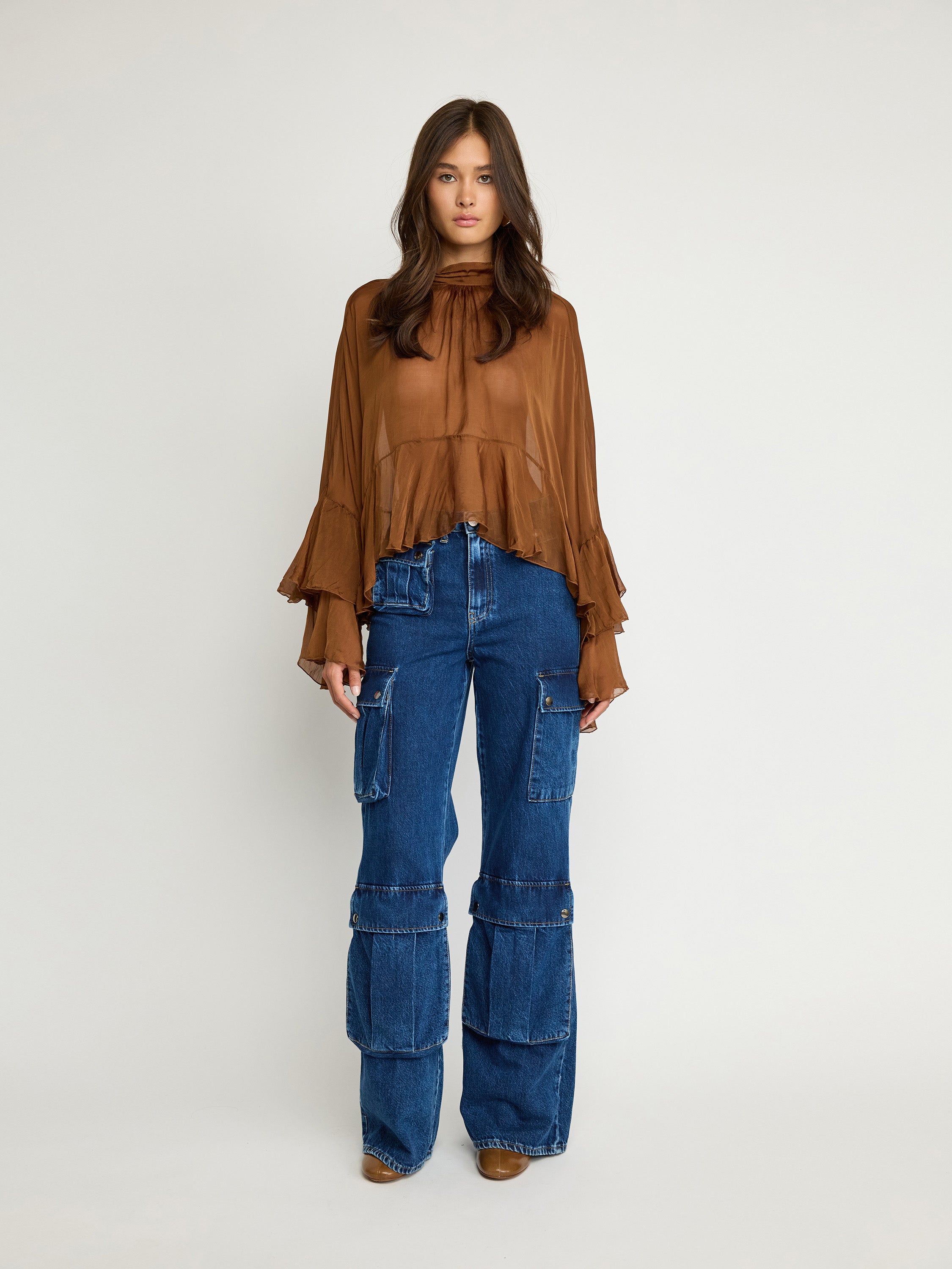 Sheer Ruffled Silk-Blend Top
