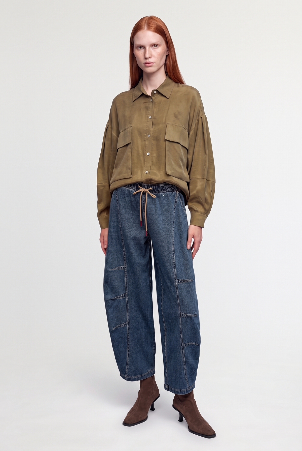 Khaki utility shirt jacket - Khaki - front view