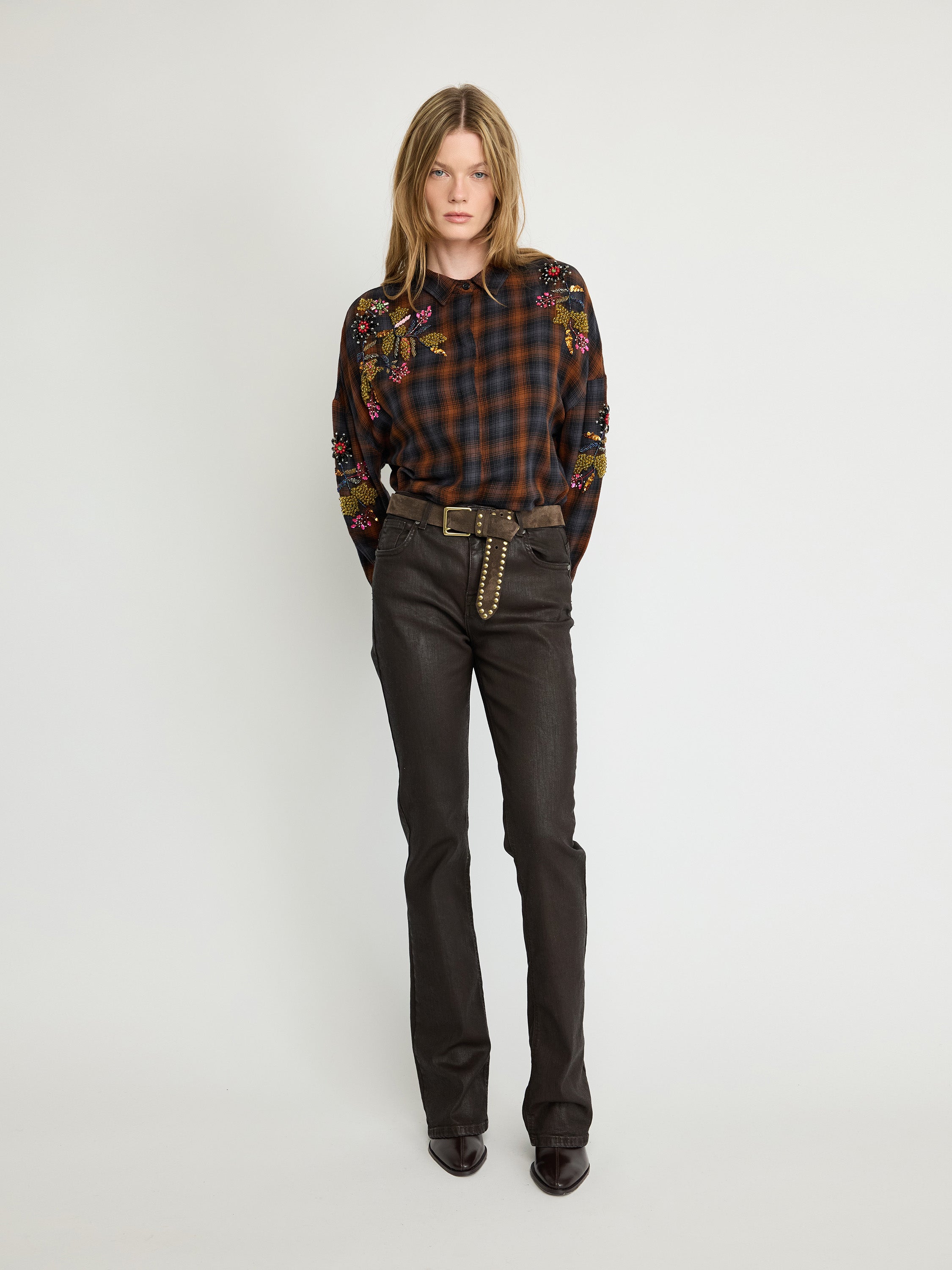 Dark Flared Denim Pants