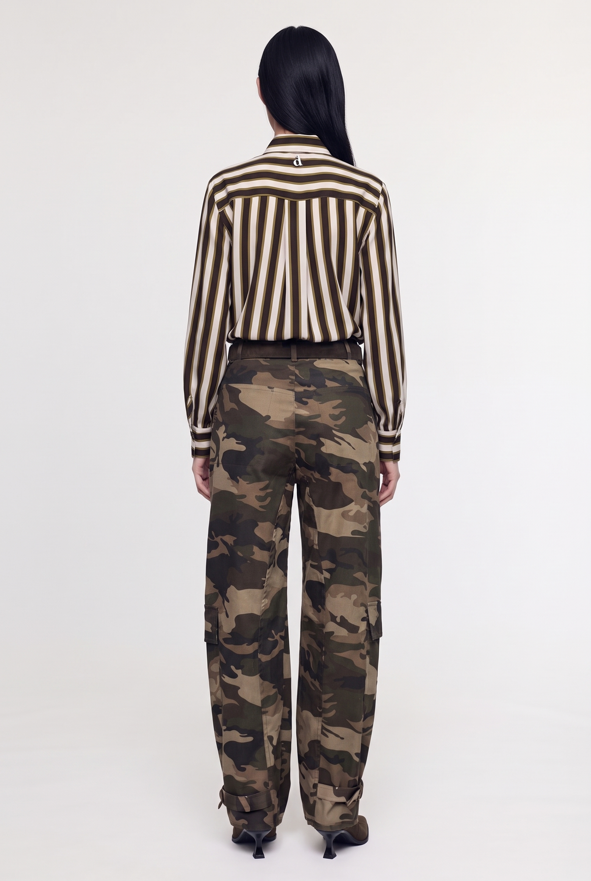Striped Button-Up Shirt - Cream - back view