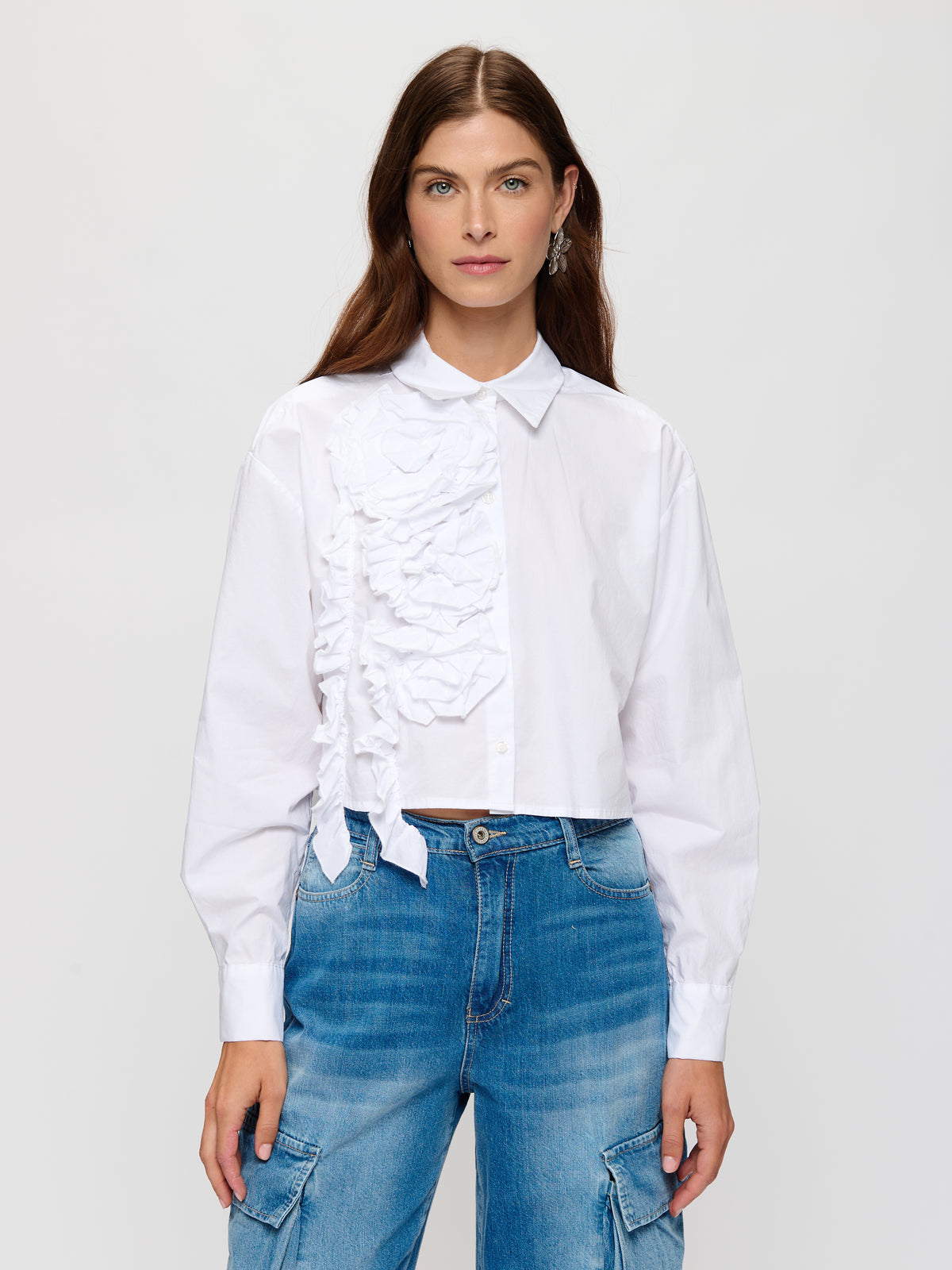 Cropped Blouse With Ruffle Detail
