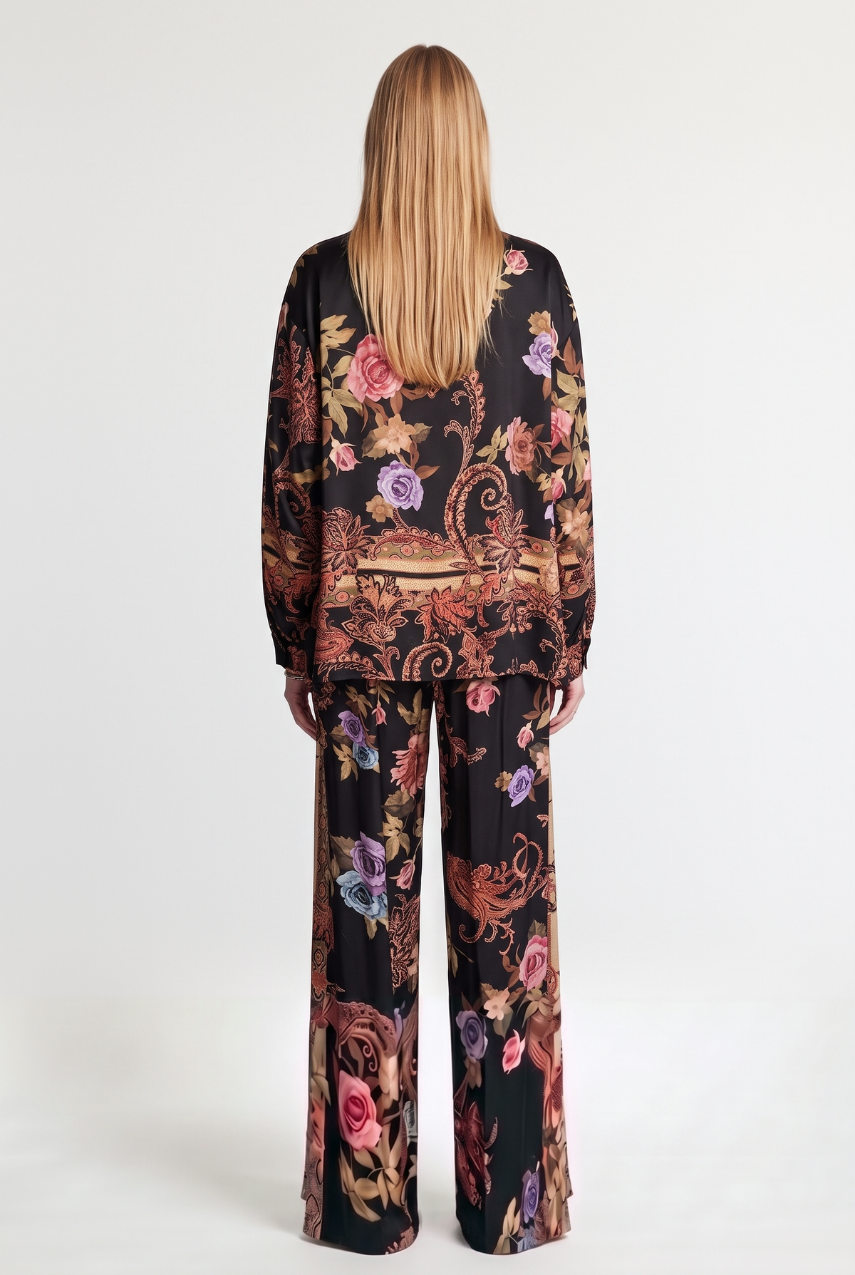 Floral paisley satin shirt - Black - back view