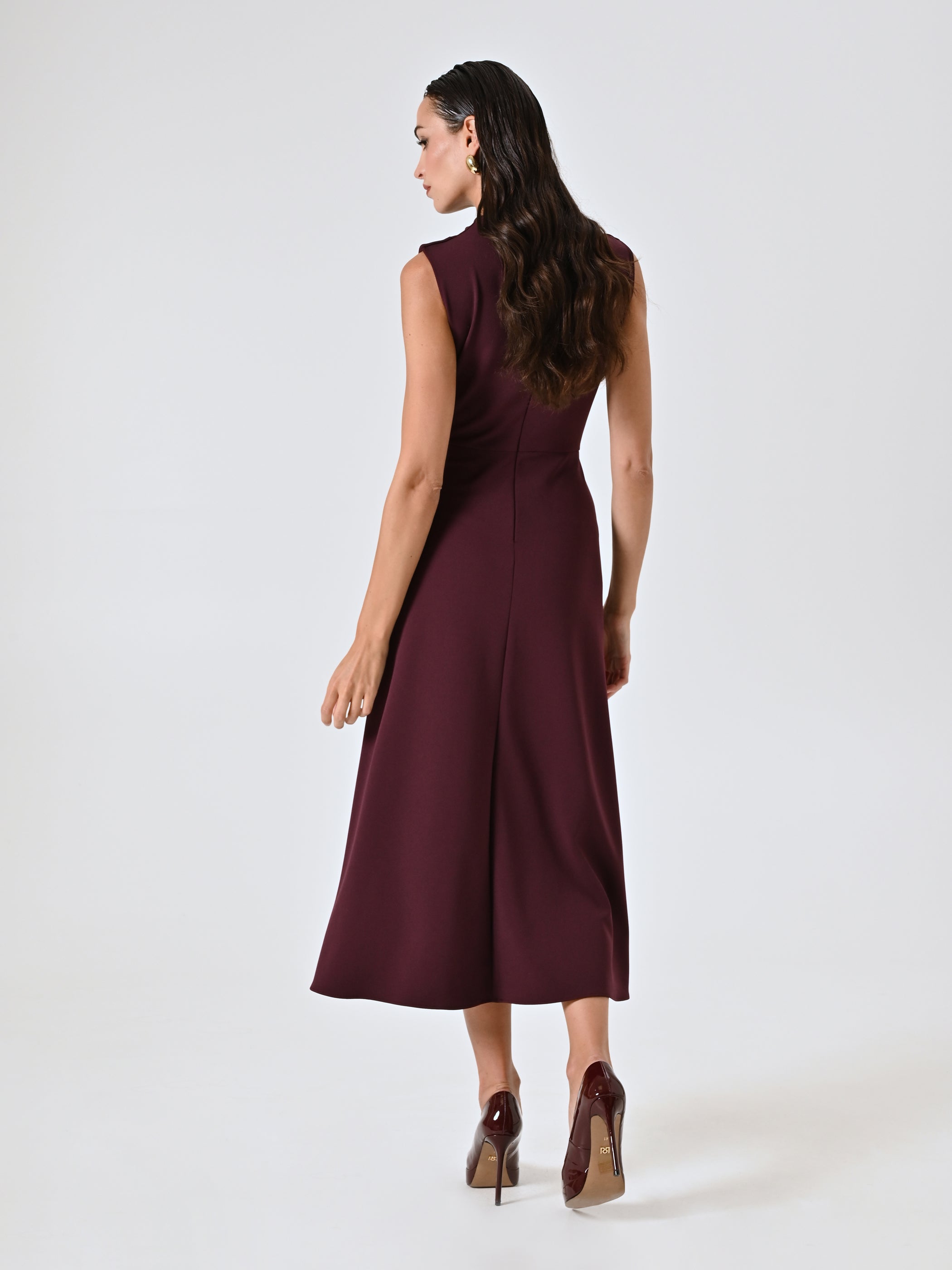 Midi Dress with Stand-Up Collar