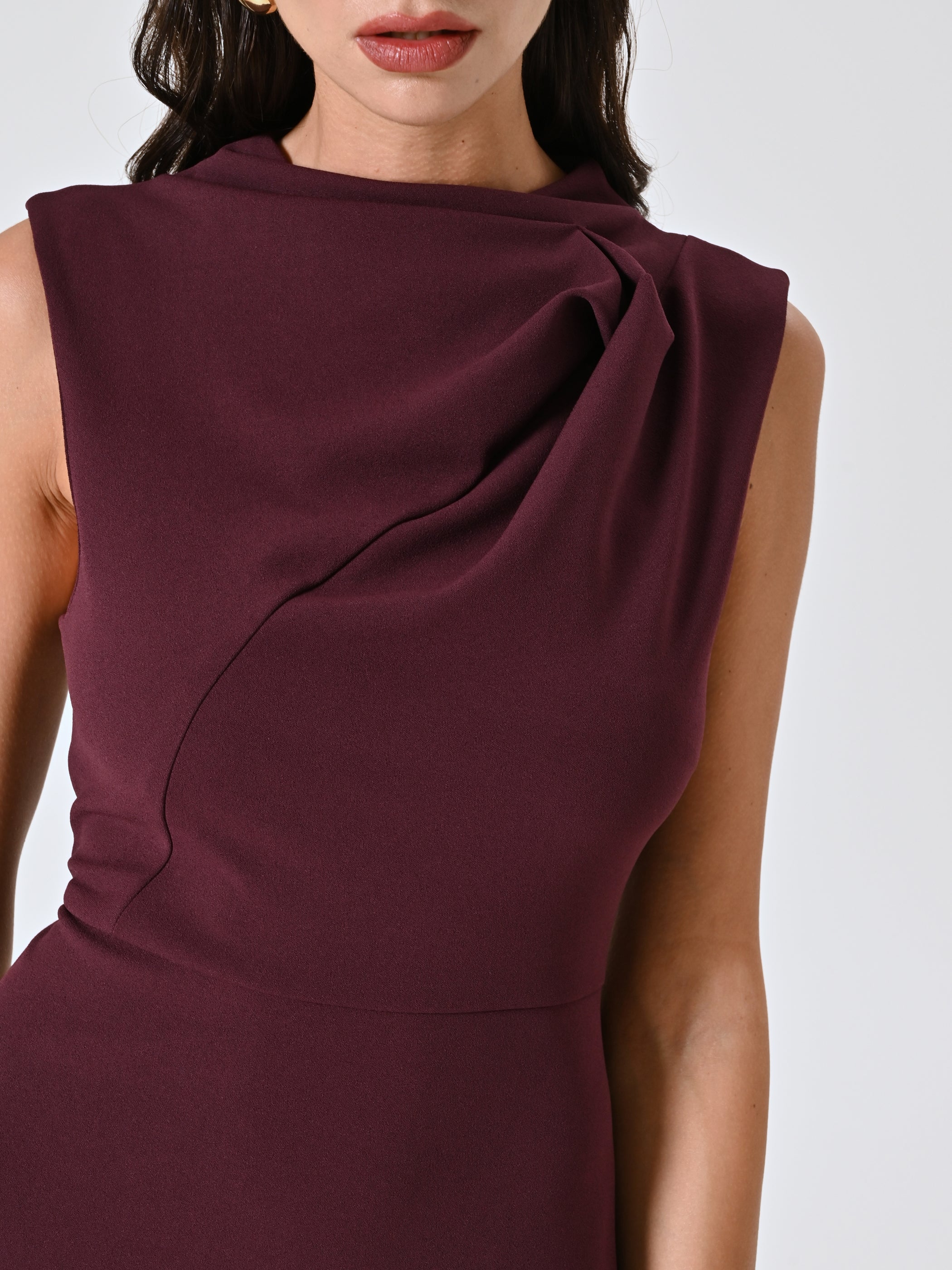 Midi Dress with Stand-Up Collar