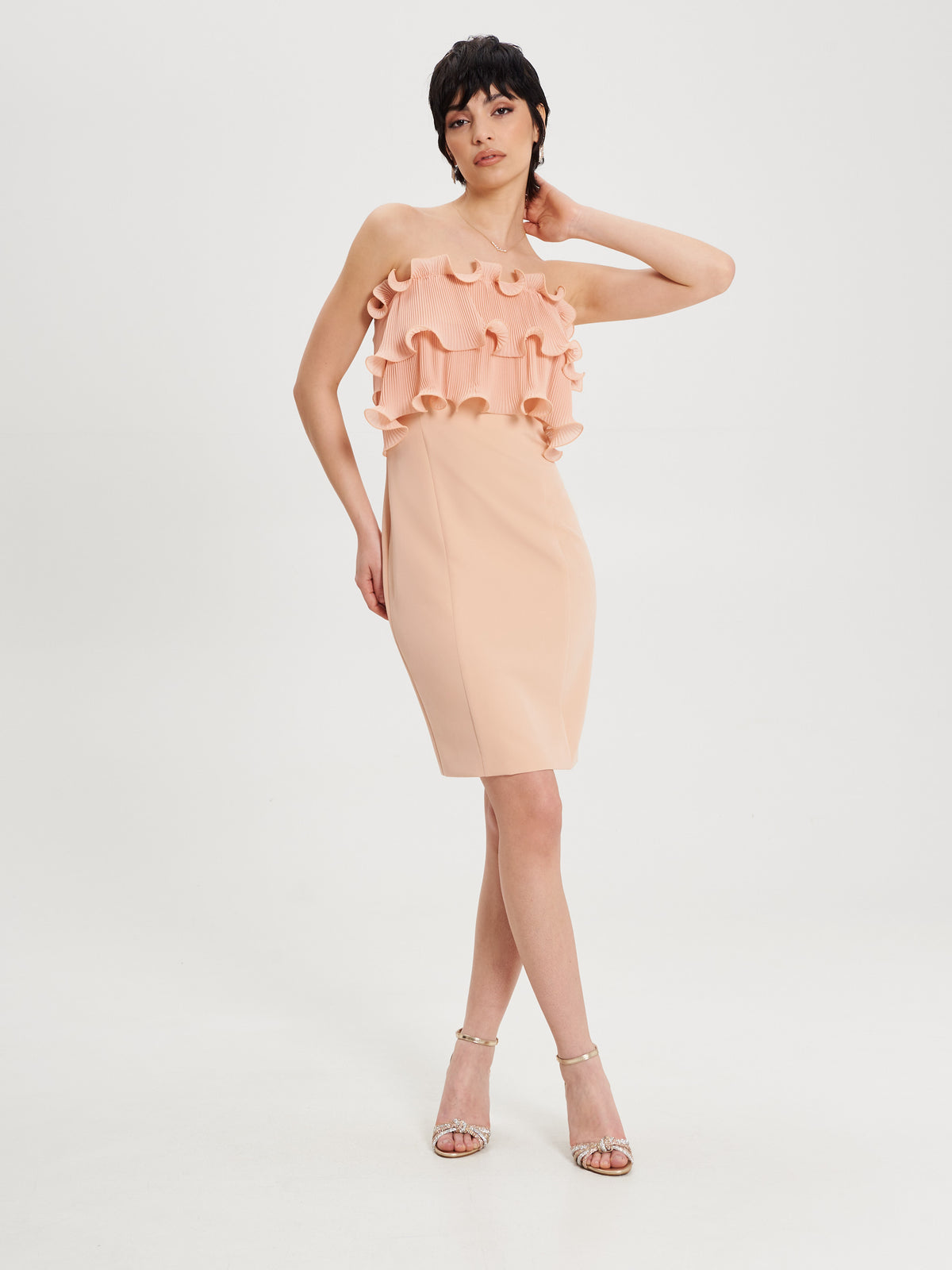 Sheath Dress with Pleated Rouche