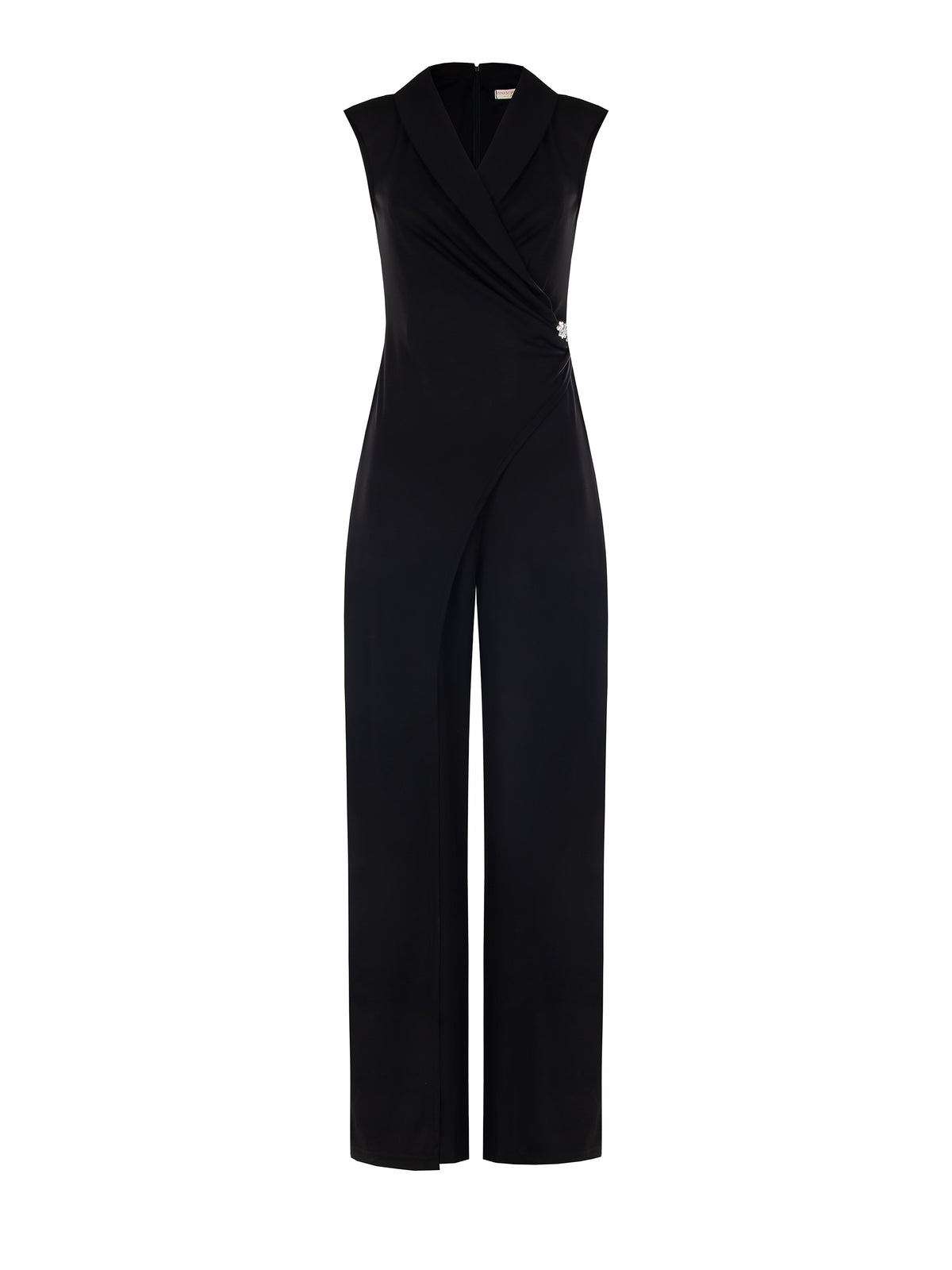 Tuxedo-Style Jumpsuit in Black Flowy Fabric