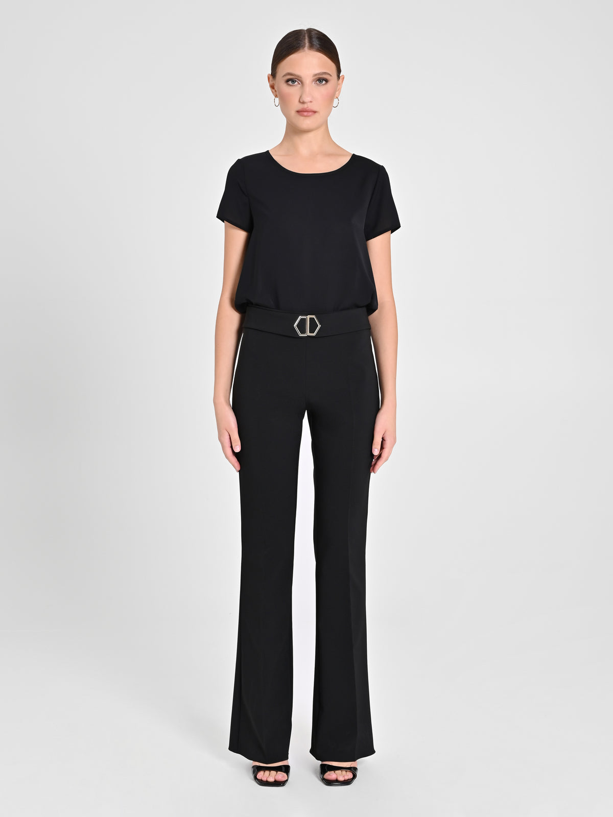 Flared Trousers with Geometric Buckle