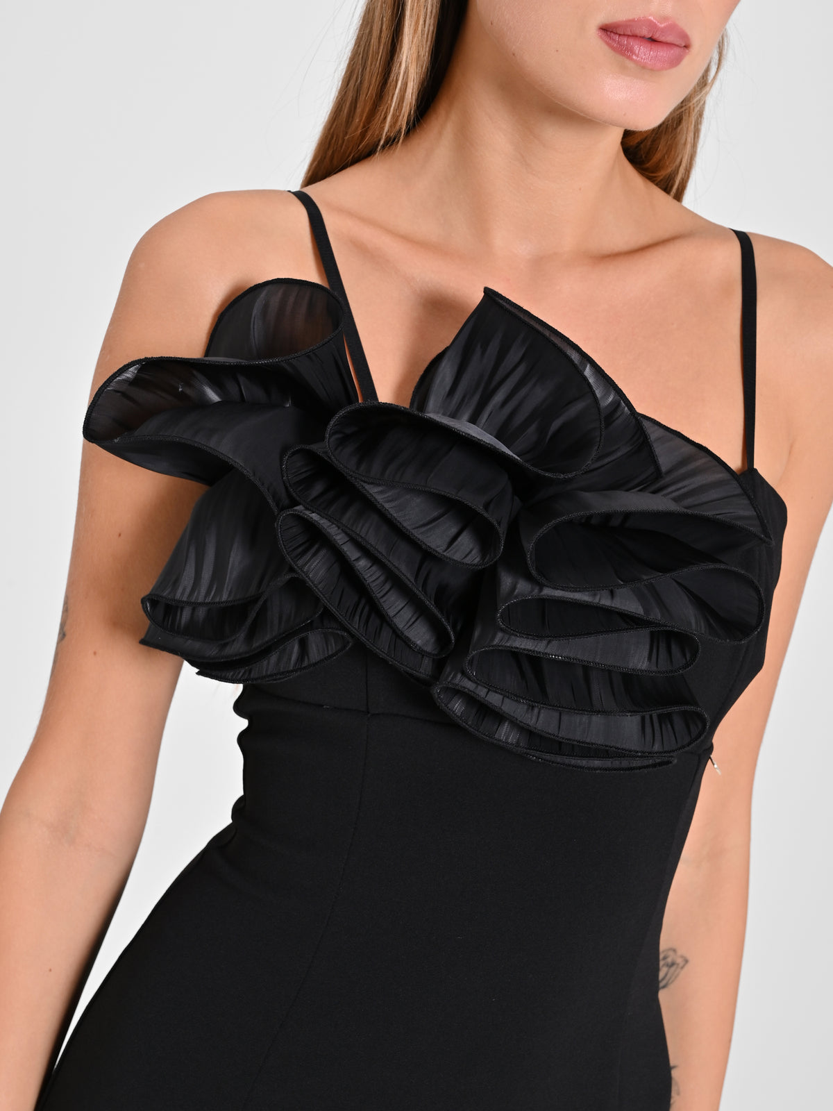 Black Sheath Dress with Organza Flowers