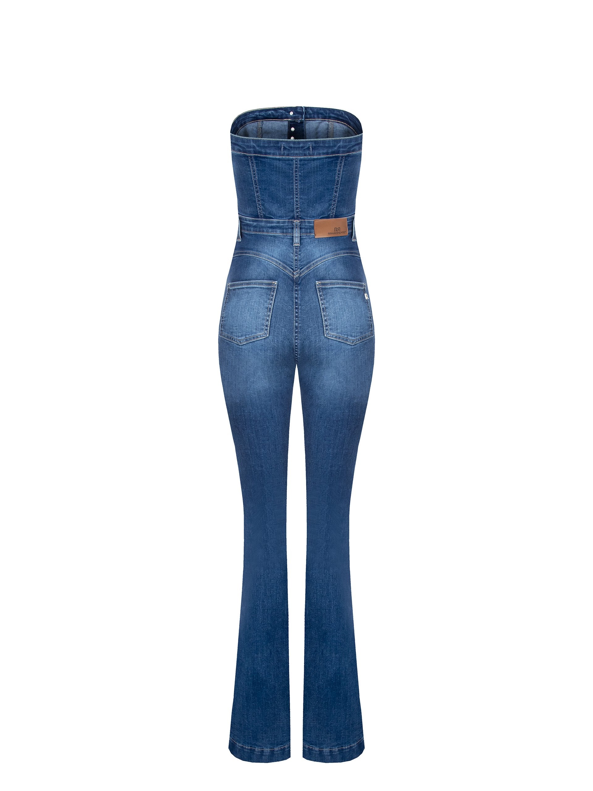 Strapless Flare Denim Jumpsuit