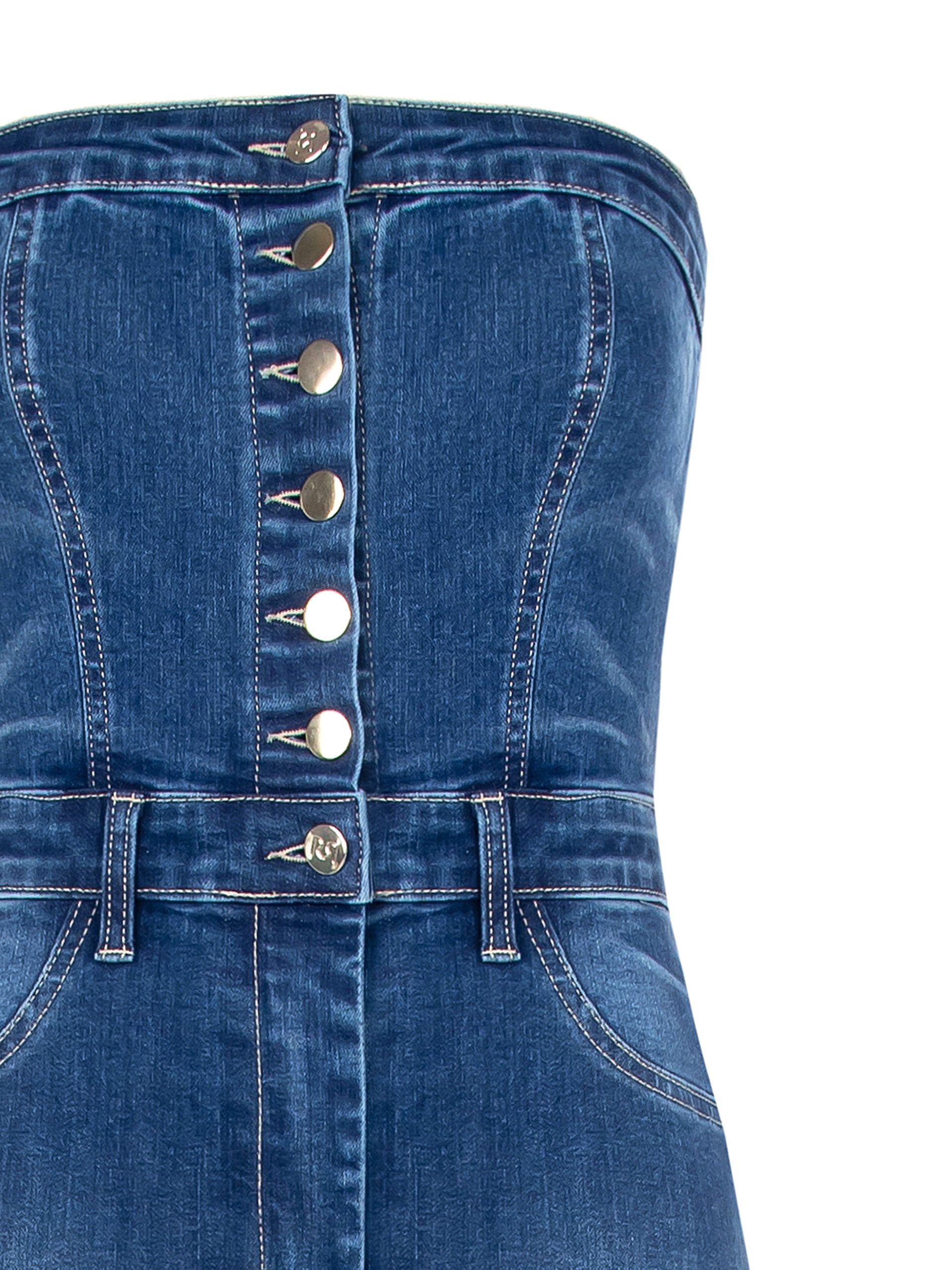 Strapless Flare Denim Jumpsuit