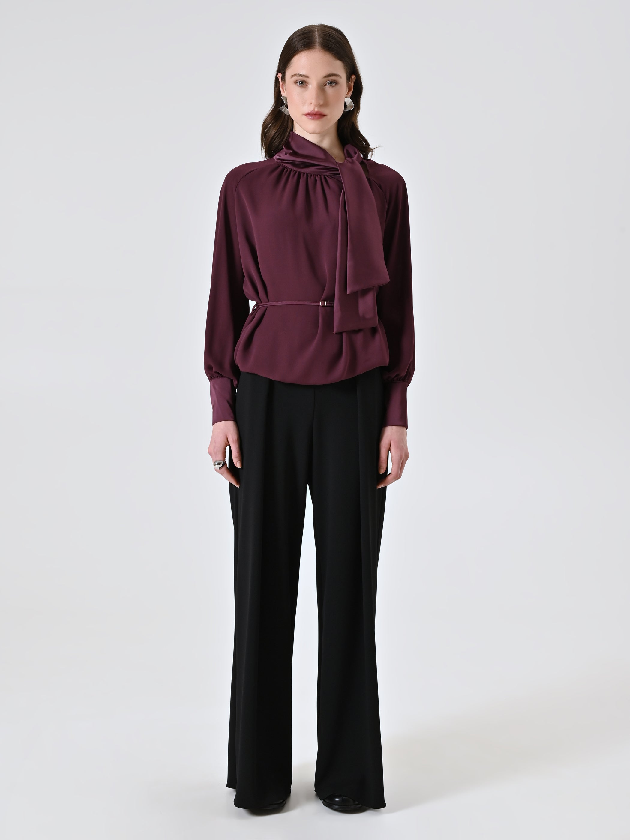 Blouse with Bow and Thin Belt