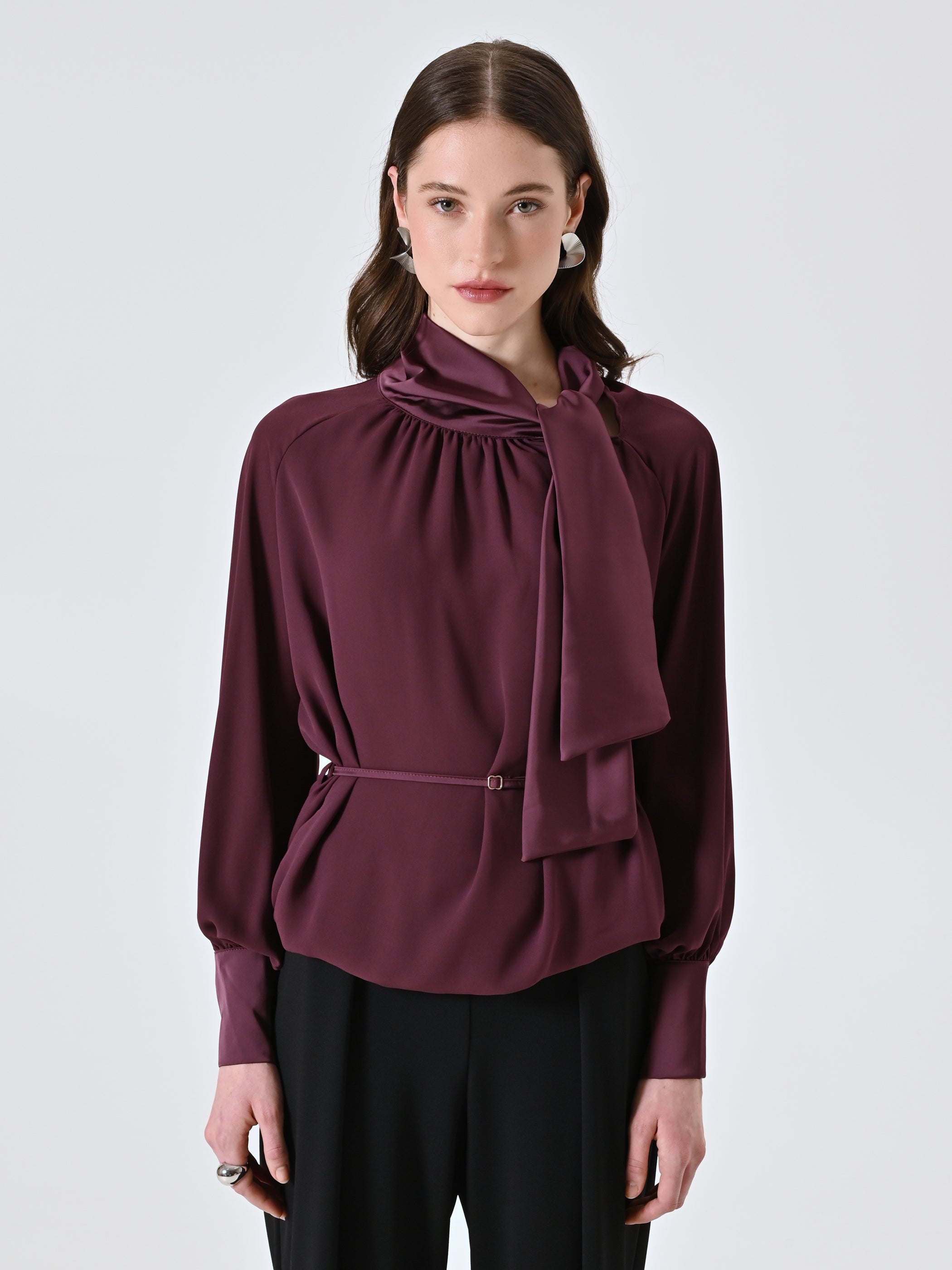 Blouse with Bow and Thin Belt