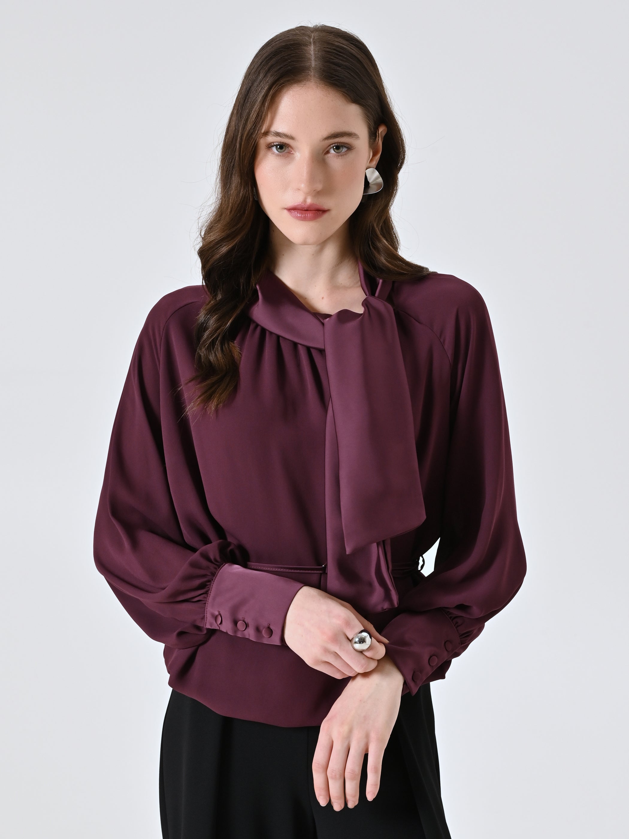 Blouse with Bow and Thin Belt