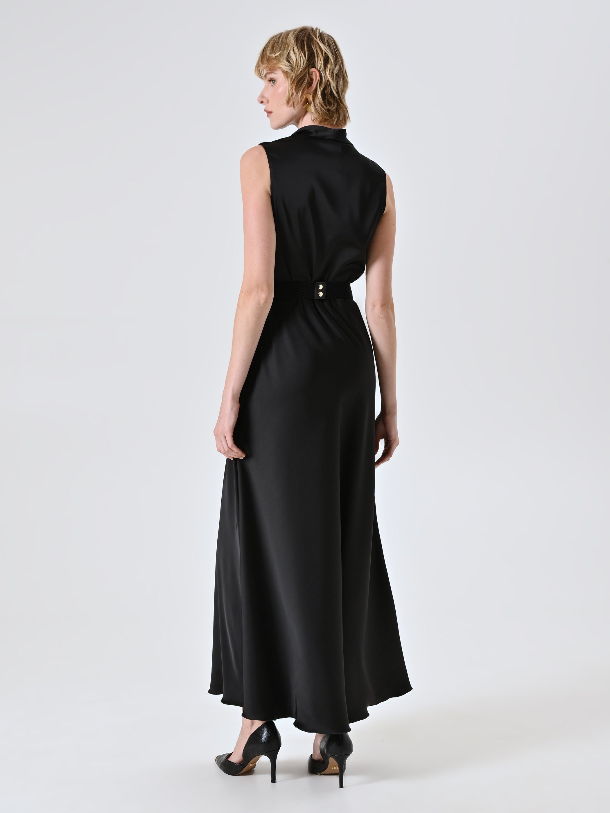 Long Satin Dress with Belt