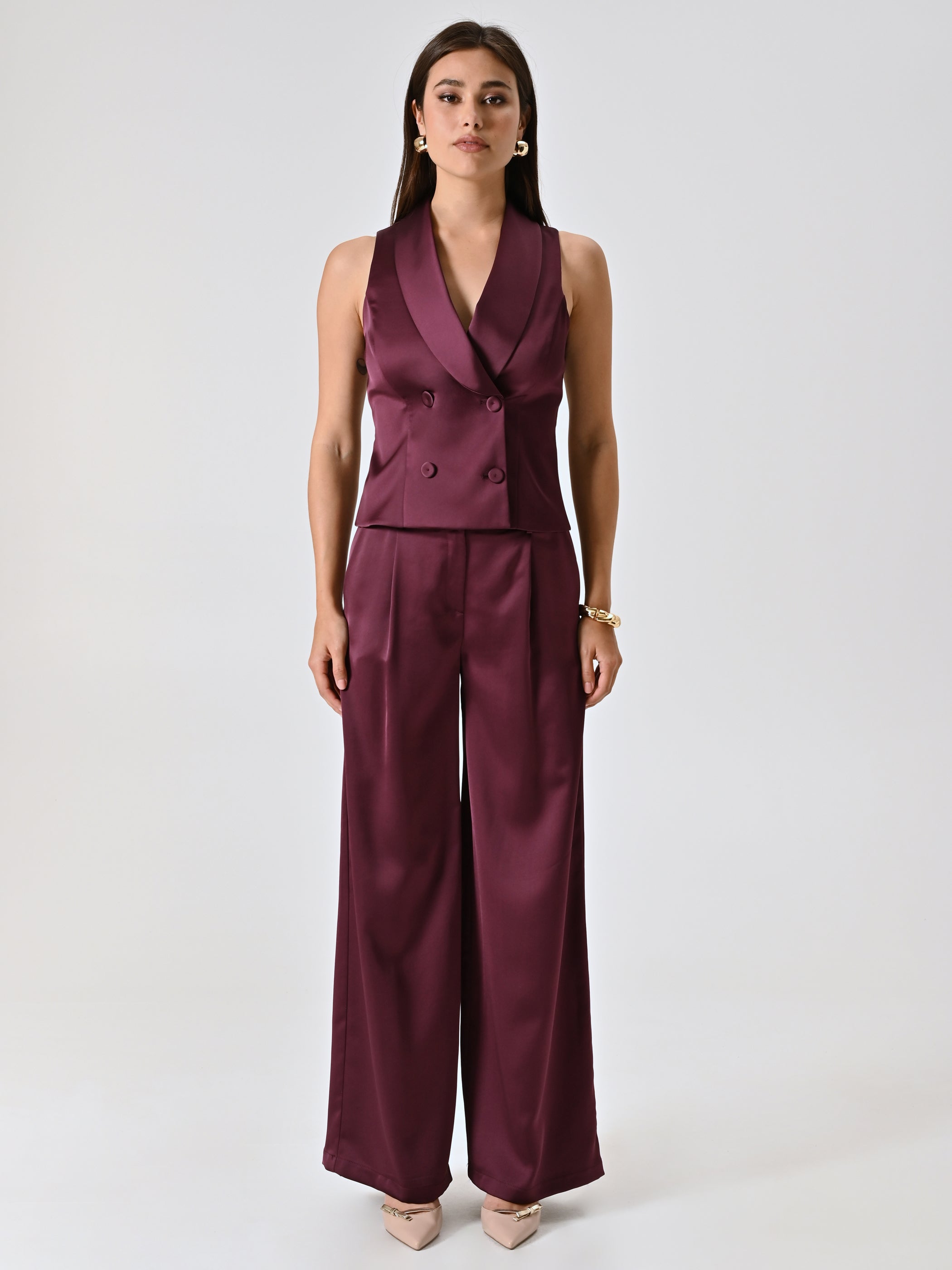 Burgundy Satin Trousers