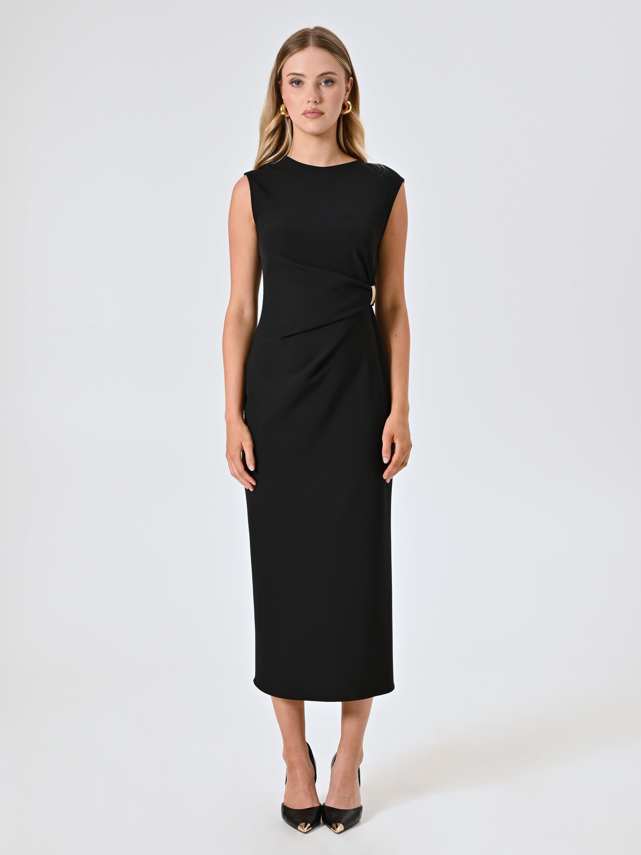 Robe fourreau mi-longue avec détails bijoux pour femme