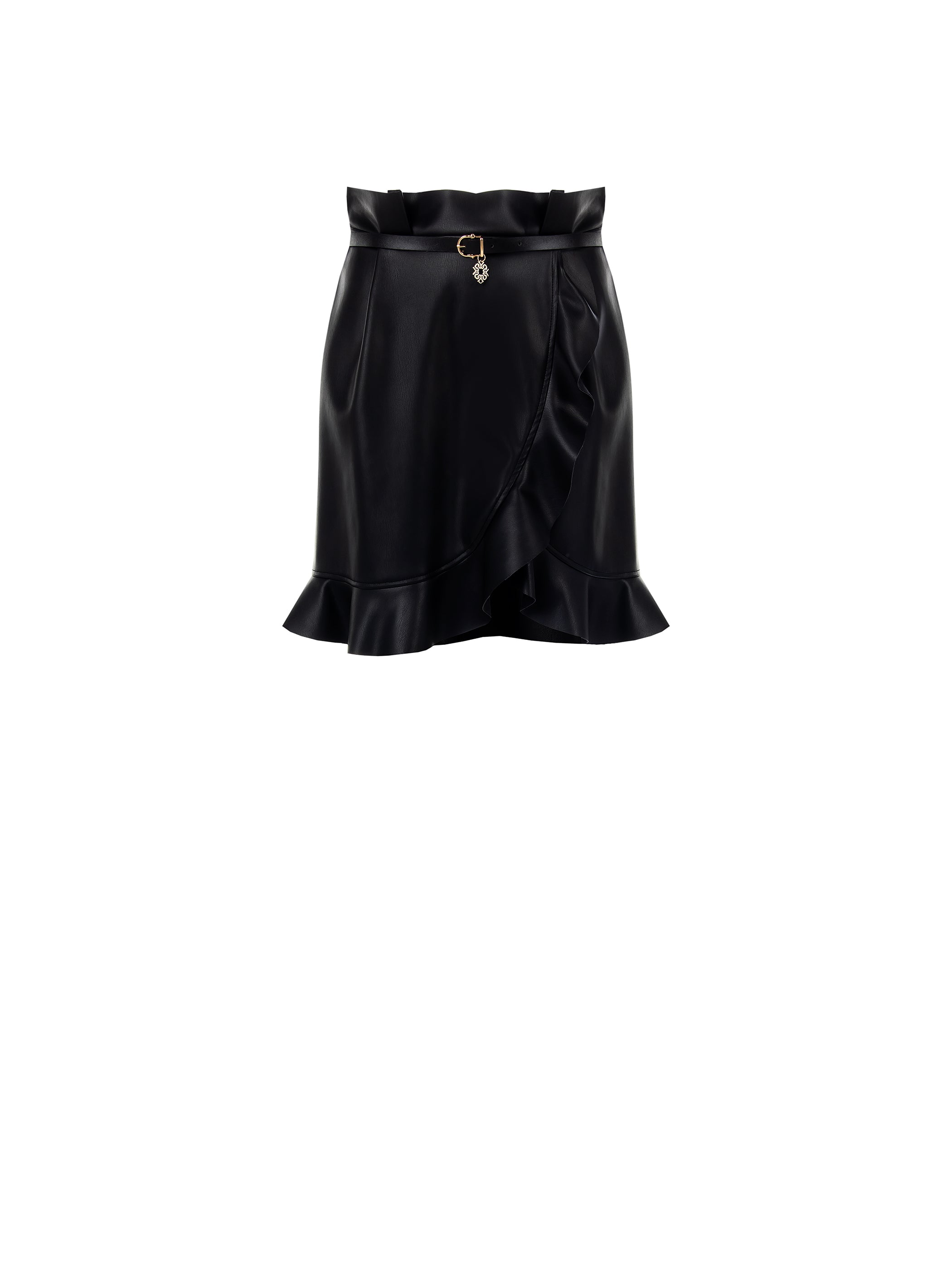 Faux Leather Skirt with Ruffles
