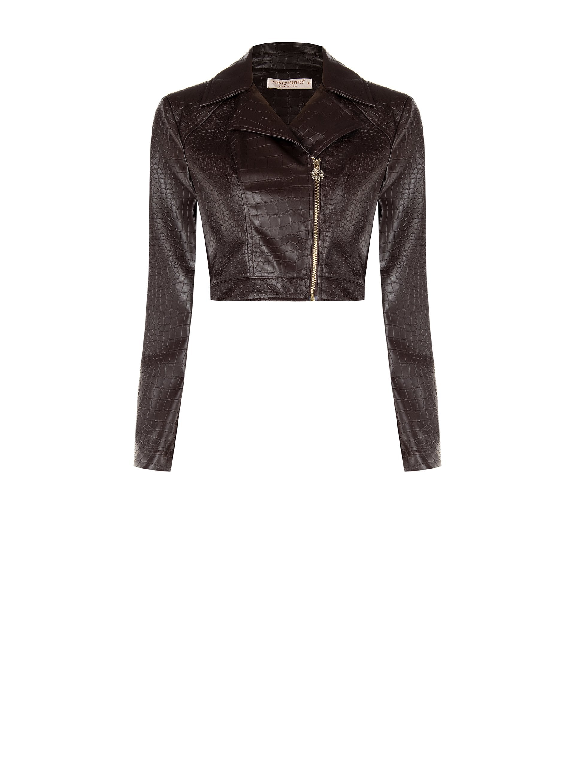 Cropped Embossed Moto Jacket