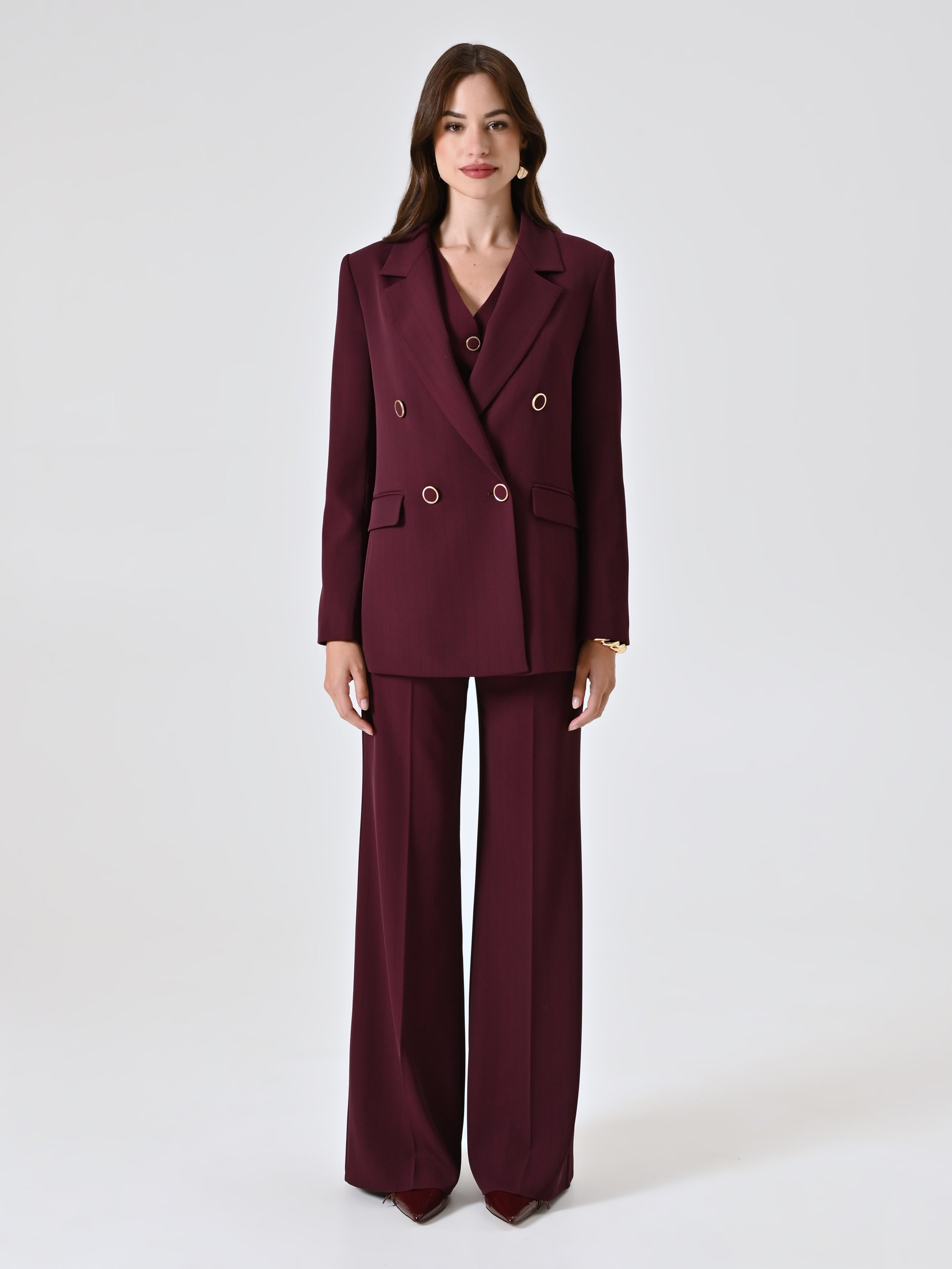 Burgundy Blazer with Black Stripe