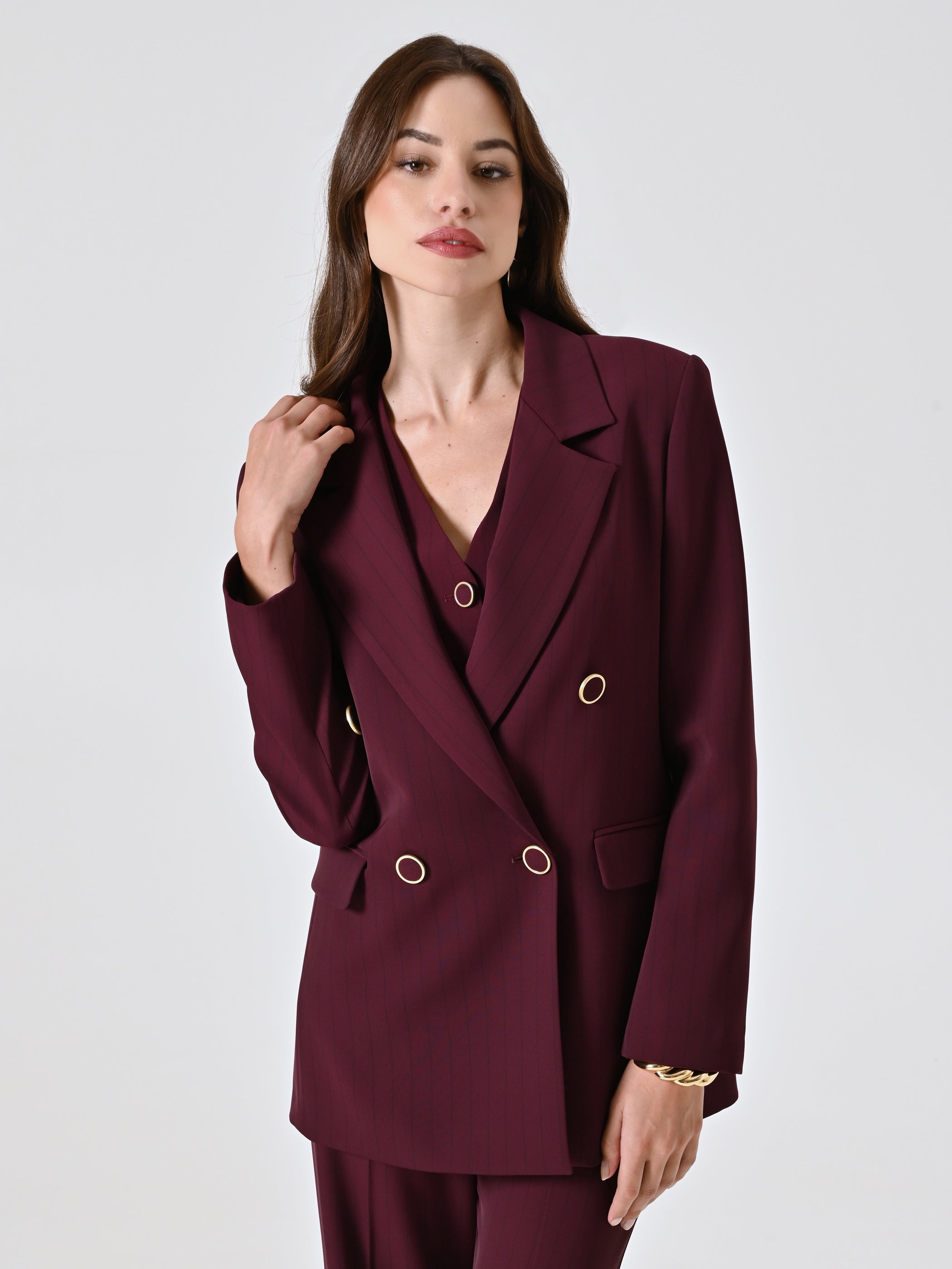 Burgundy Blazer with Black Stripe