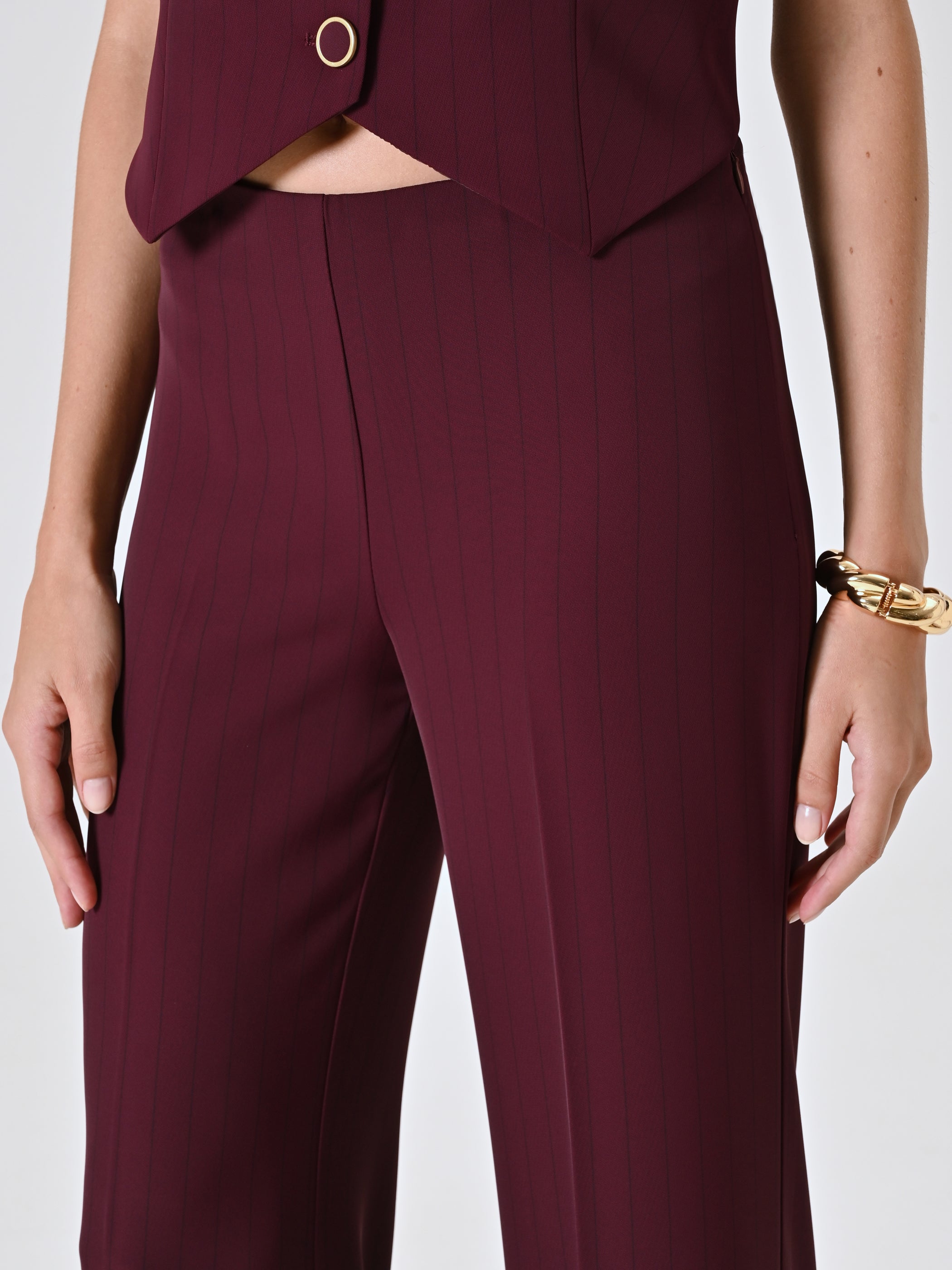 Burgundy Trousers with Black Stripe