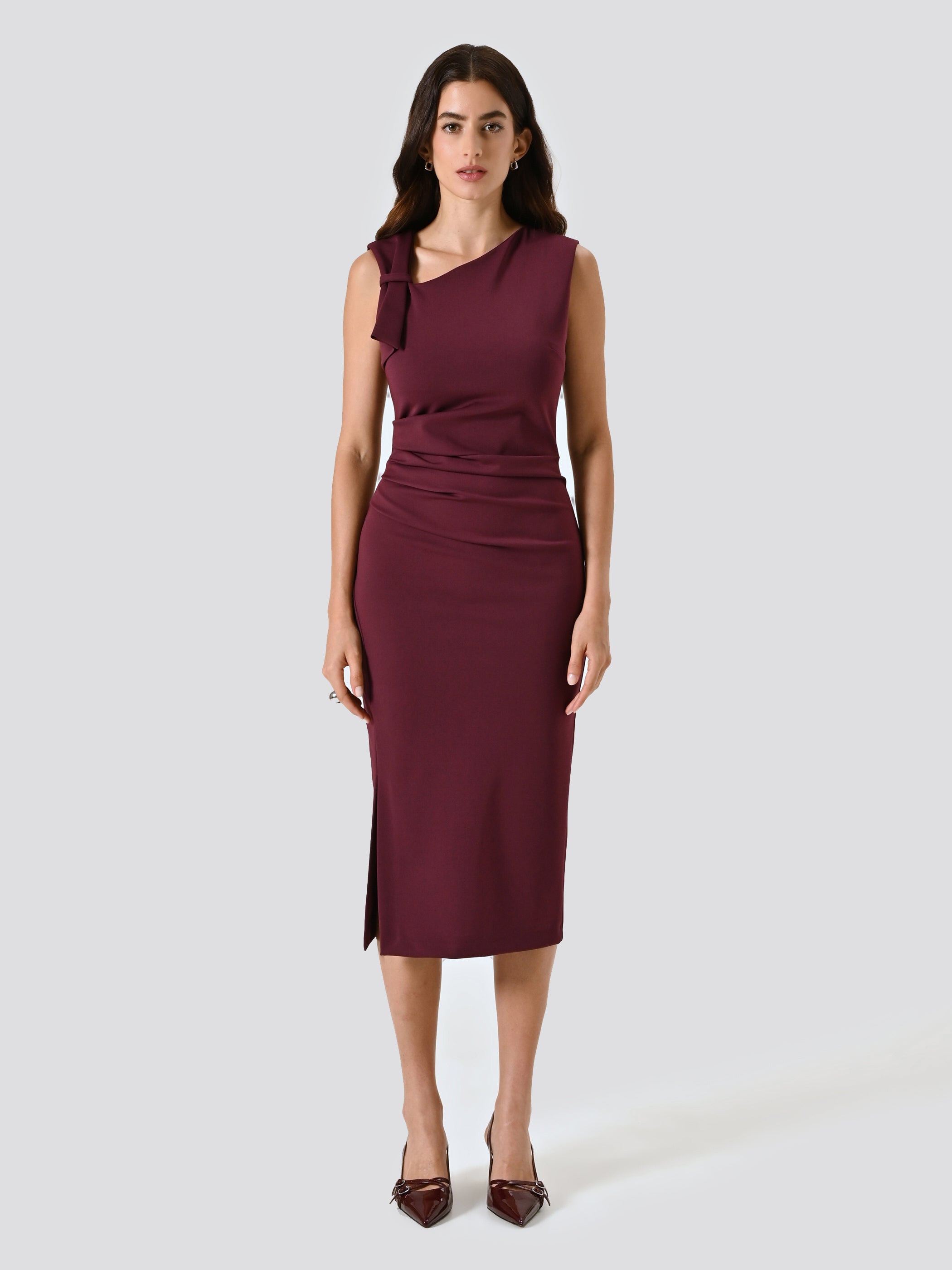 Midi Sheath Dress with Bow in Milano Stitch