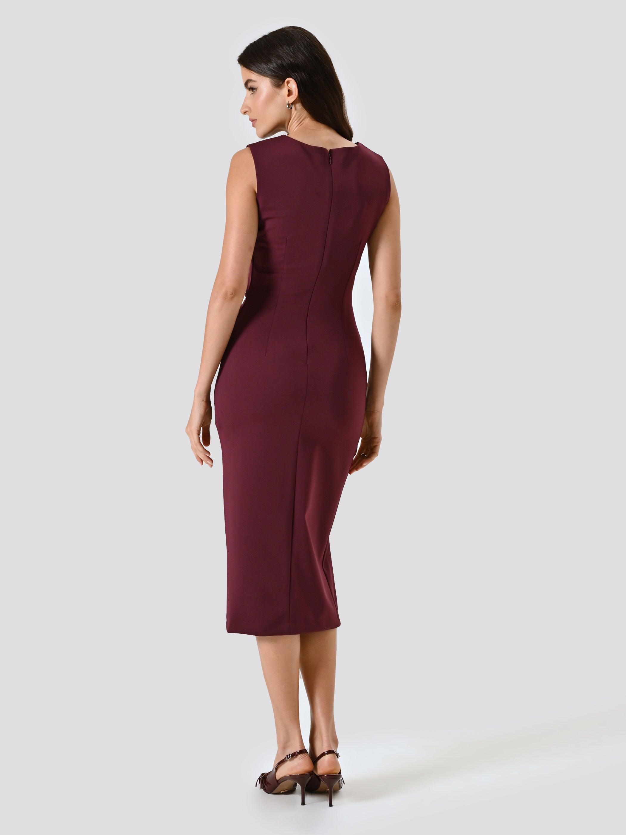 Midi Sheath Dress with Bow in Milano Stitch